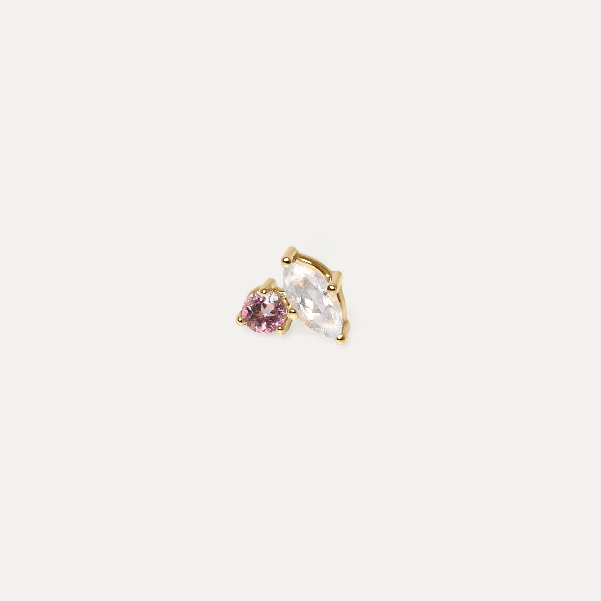 Moonstone & Pink Tourmaline Joy Stud Earrings - Single | 14k Gold