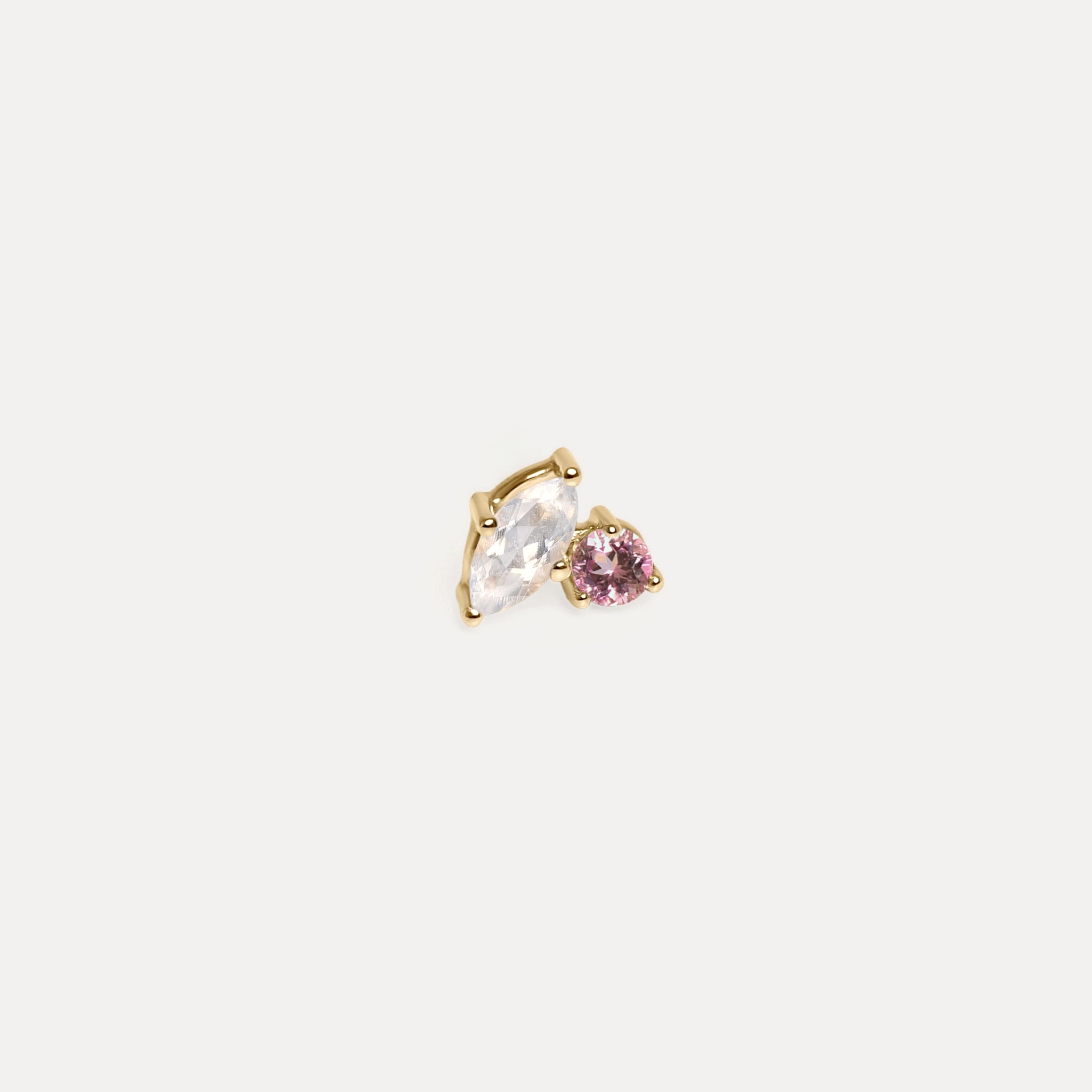 Moonstone & Pink Tourmaline Joy Stud Earrings - Single | 14k Gold