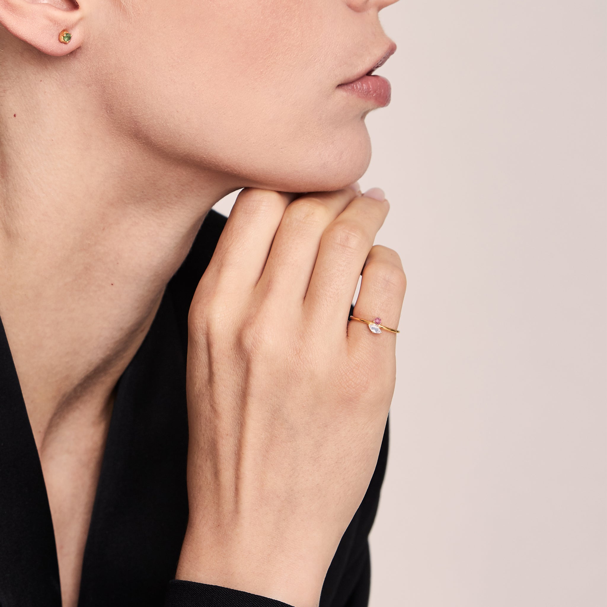 Moonstone & Pink Tourmaline Joy Solitaire Ring | 14k Gold
