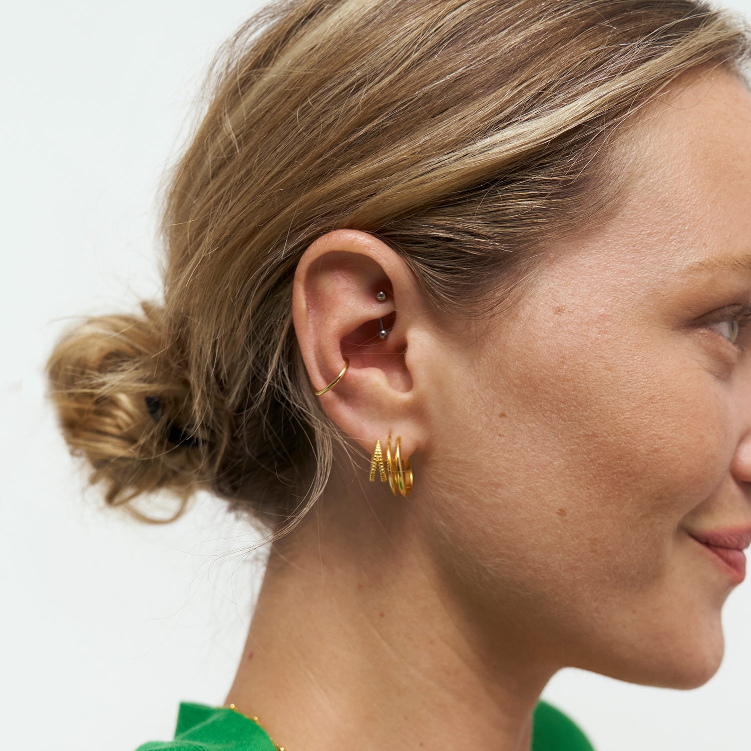 Snake Tail Triple Hoop Earrings | 14k Gold