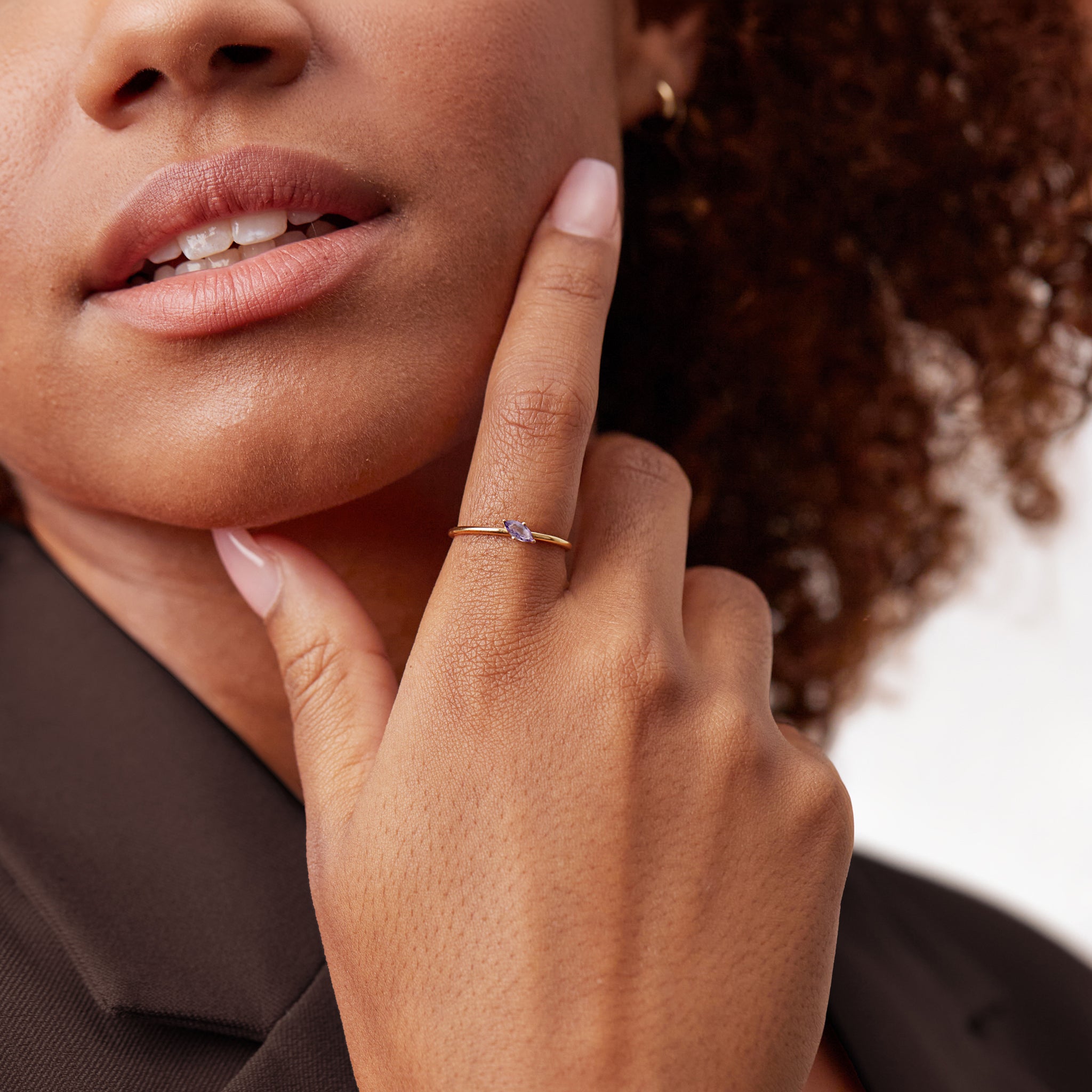 Amethyst Navette Solitaire Ring | 14k Gold