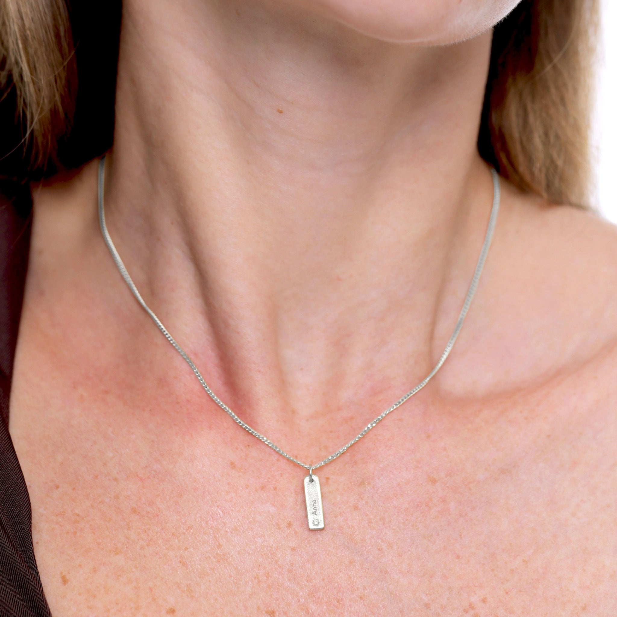 White Sapphire Engravable Bar Pendant - Antique