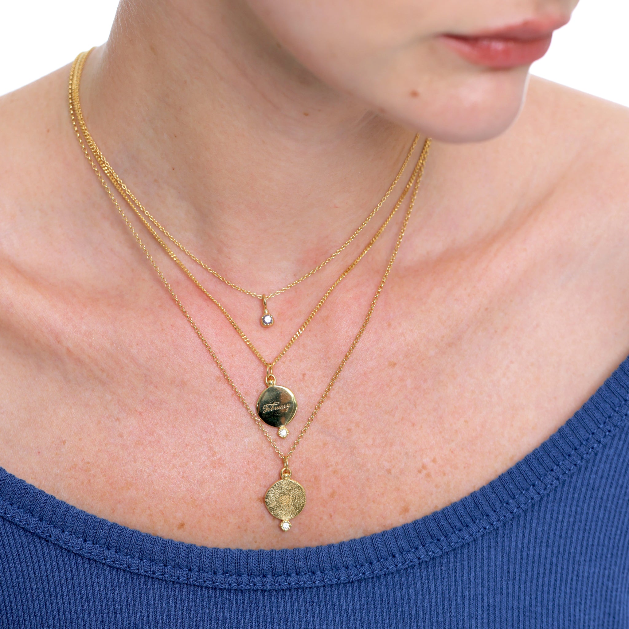 White Sapphire Engravable Fluid Medaillon Pendant - Antique | 14k Solid Gold