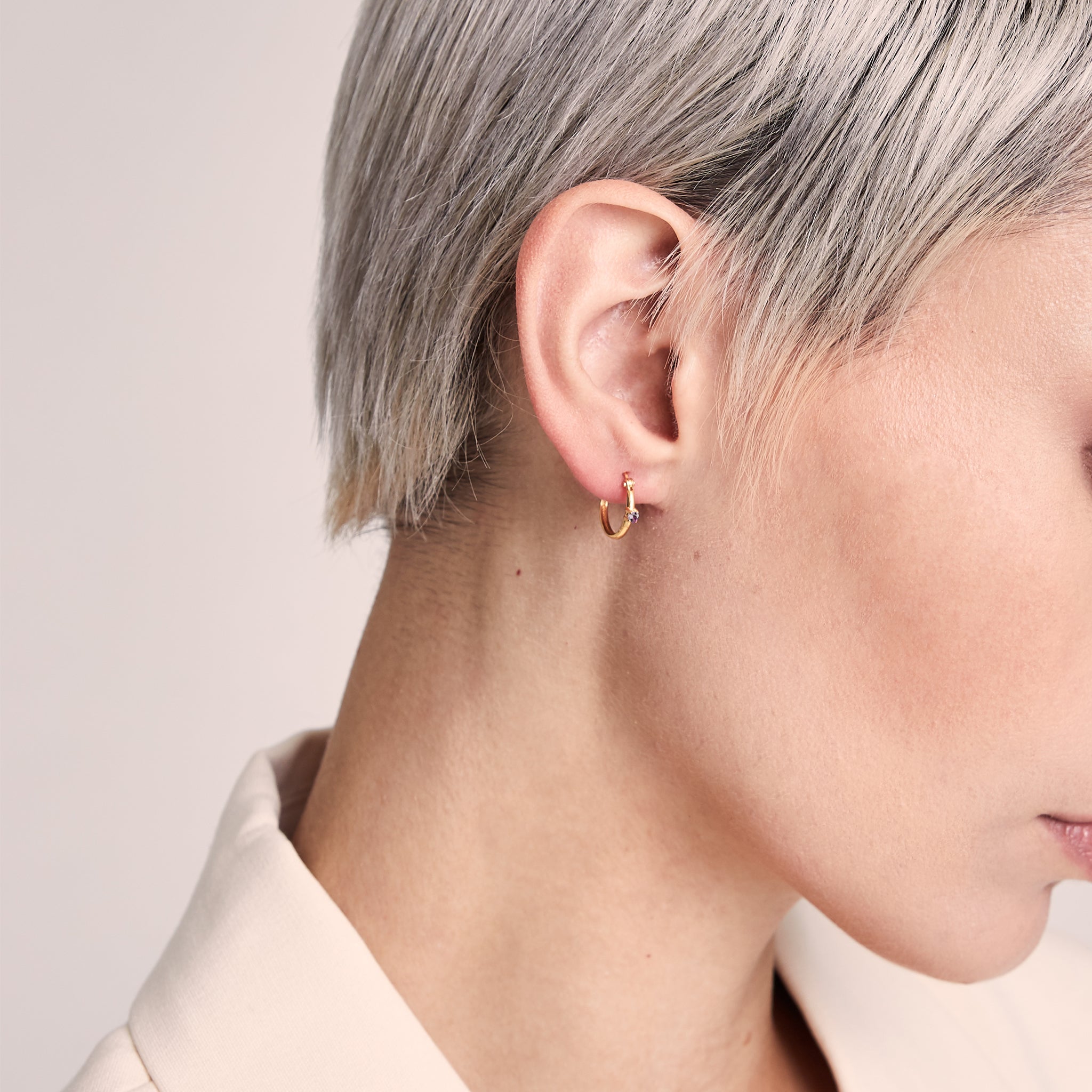 Amethyst Point of Light Hoop  Earrings- Single