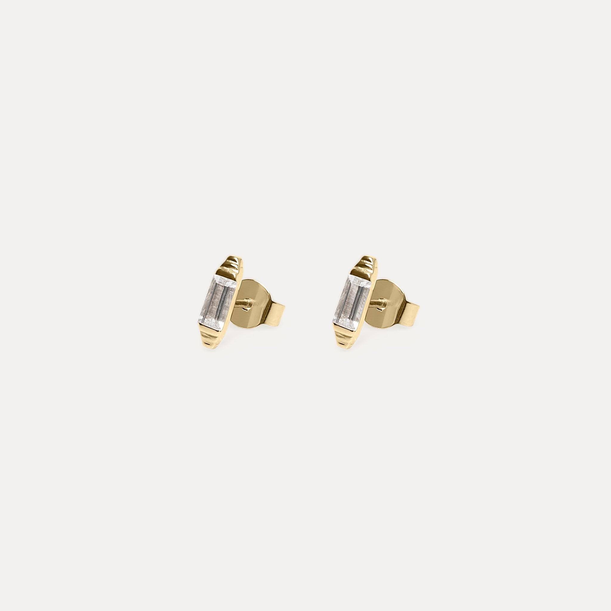 White Beryl Retro Stud Earrings | 14k Gold
