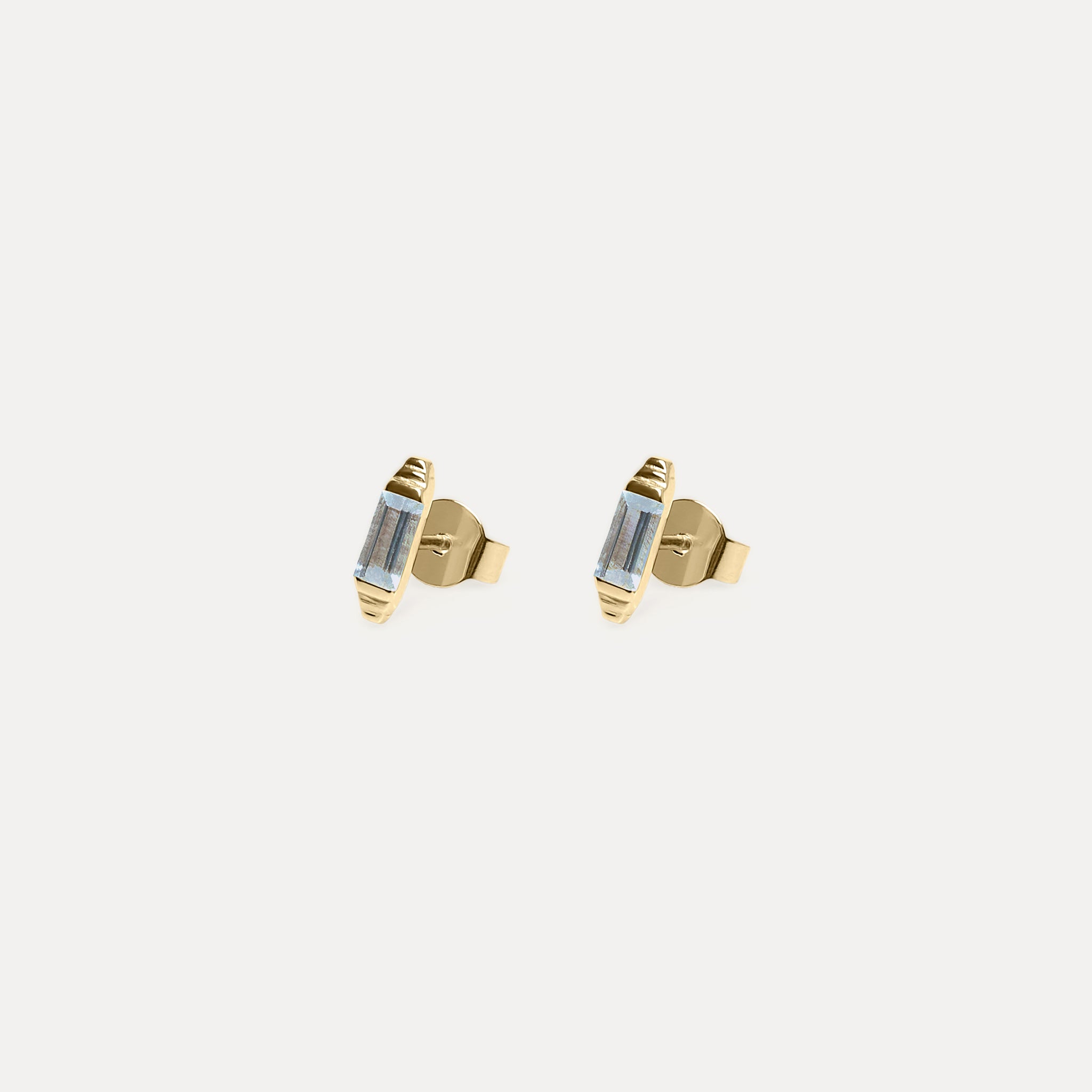 Aquamarine Retro Stud Earrings | 14k Gold
