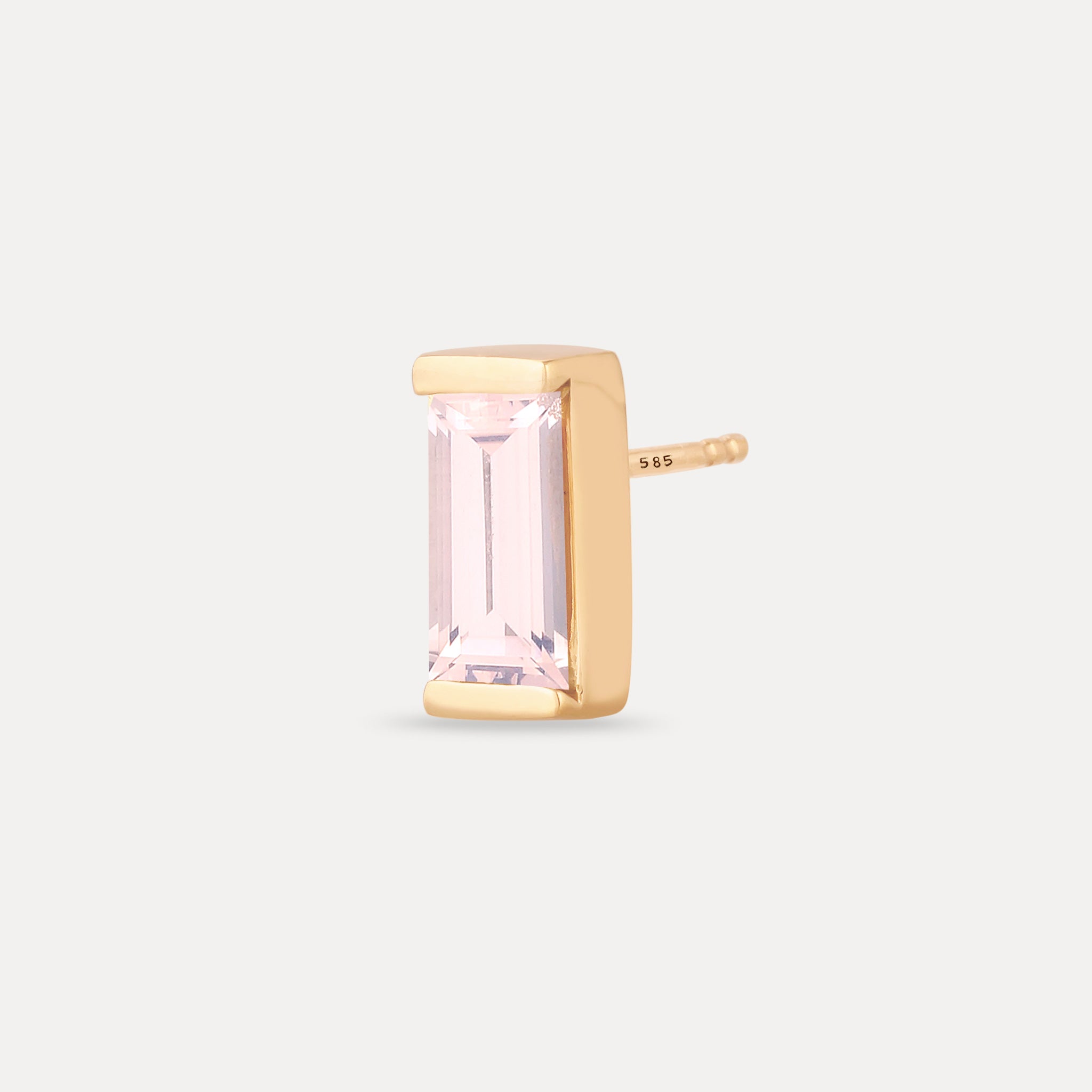 Rose Quartz Balance Baguette Stud Earring - Single | 14K Gold
