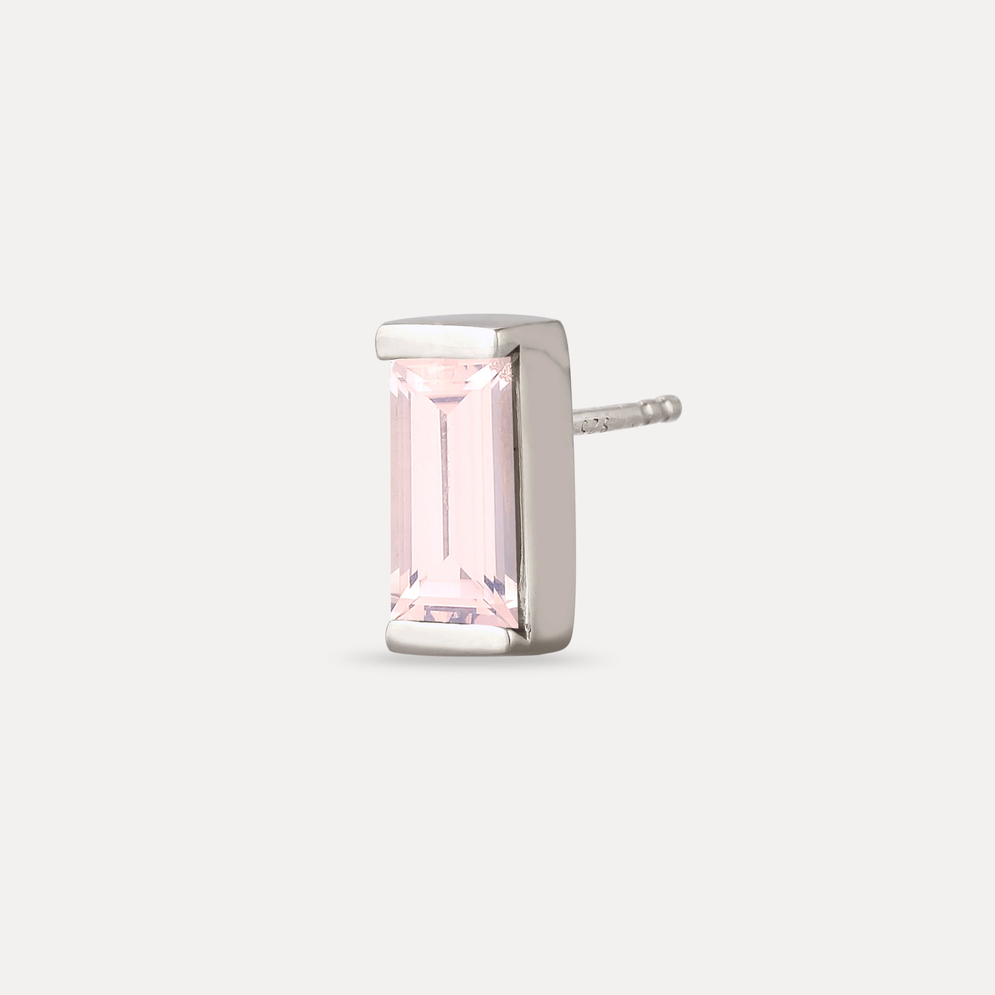 Rose Quartz Balance Baguette Stud Earring - Single