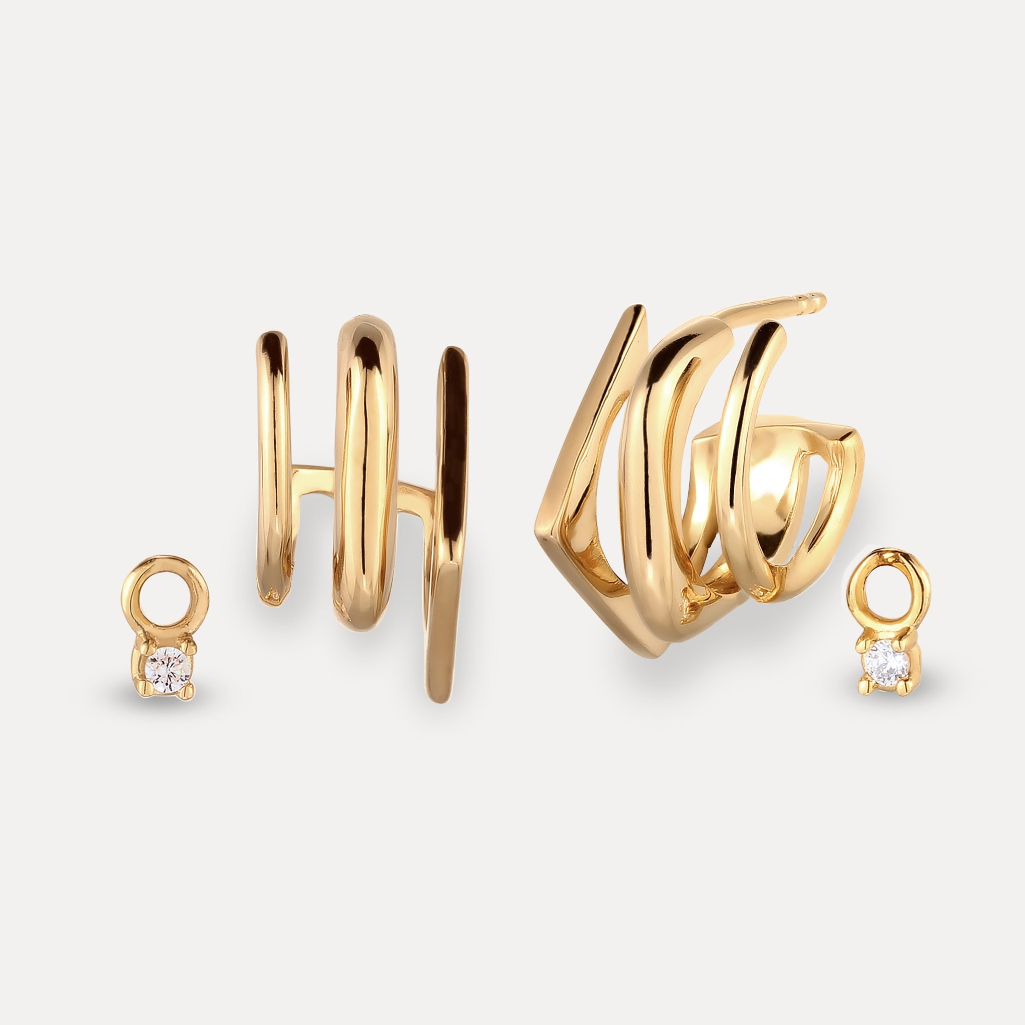 Sapphire Triple Shape Huggie Earrings