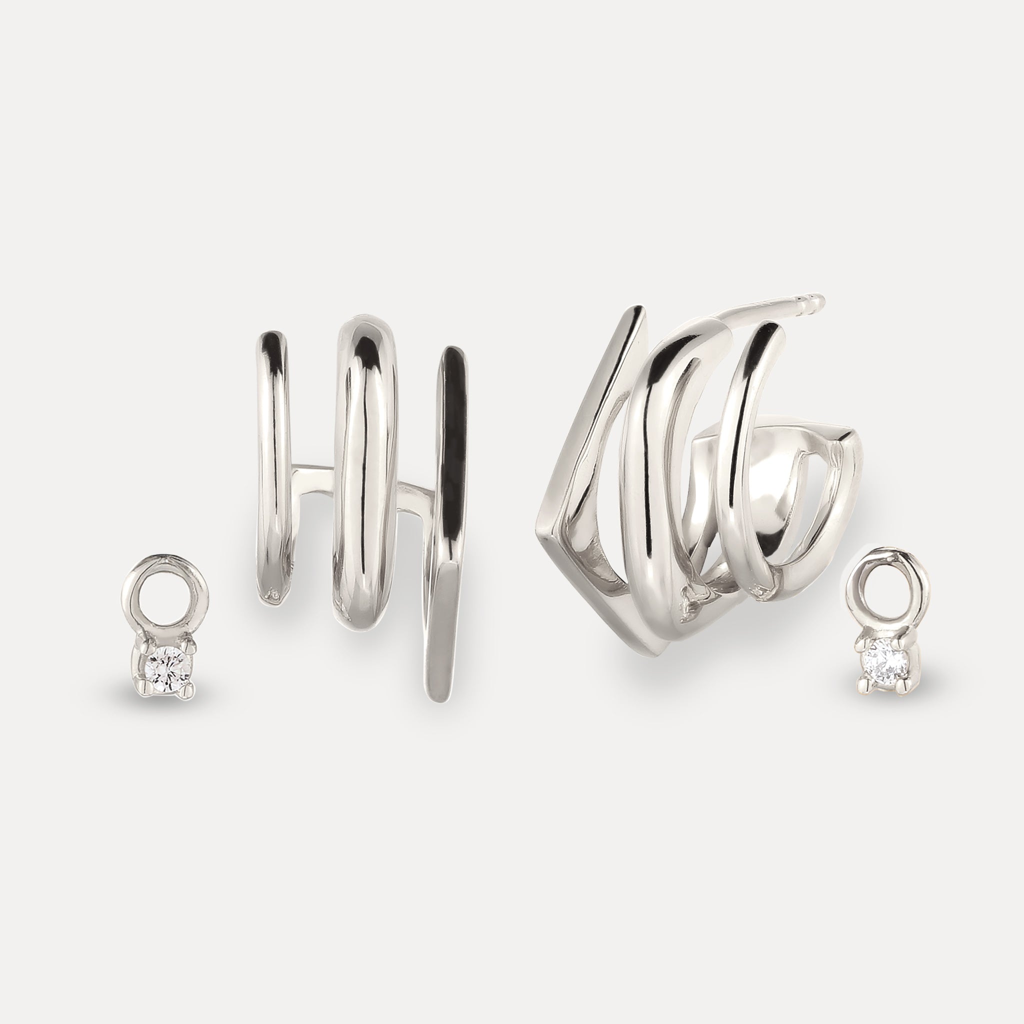 Sapphire Triple Shape Huggie Earrings