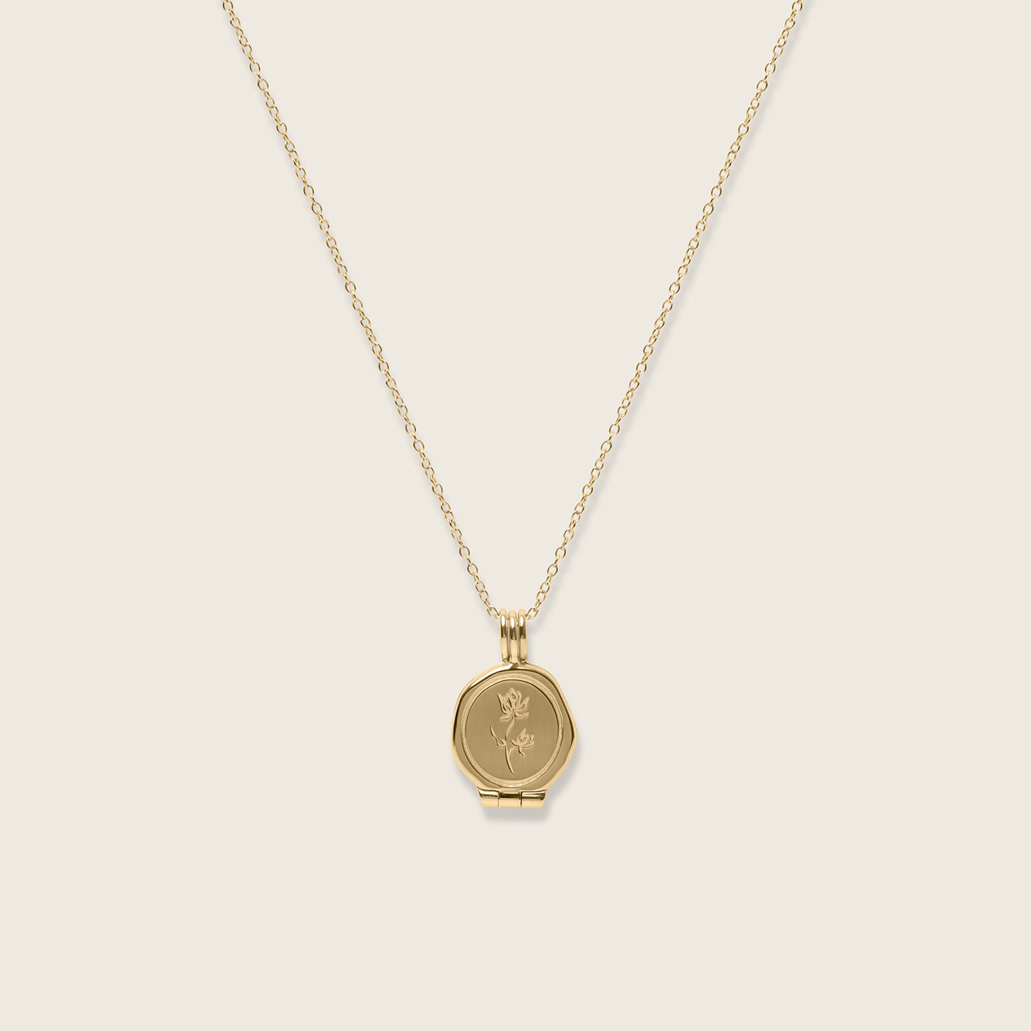 Floral Seal Locket Necklace | 14k Gold