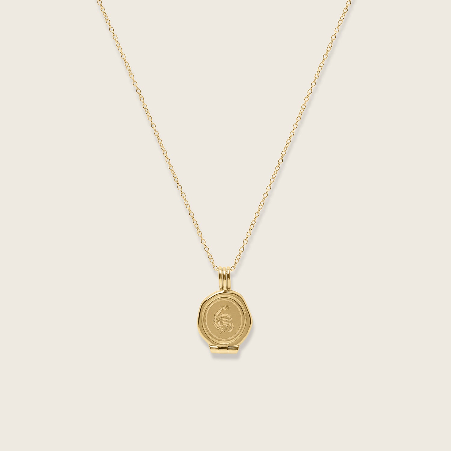 Snake Seal Locket Necklace | 14k Gold