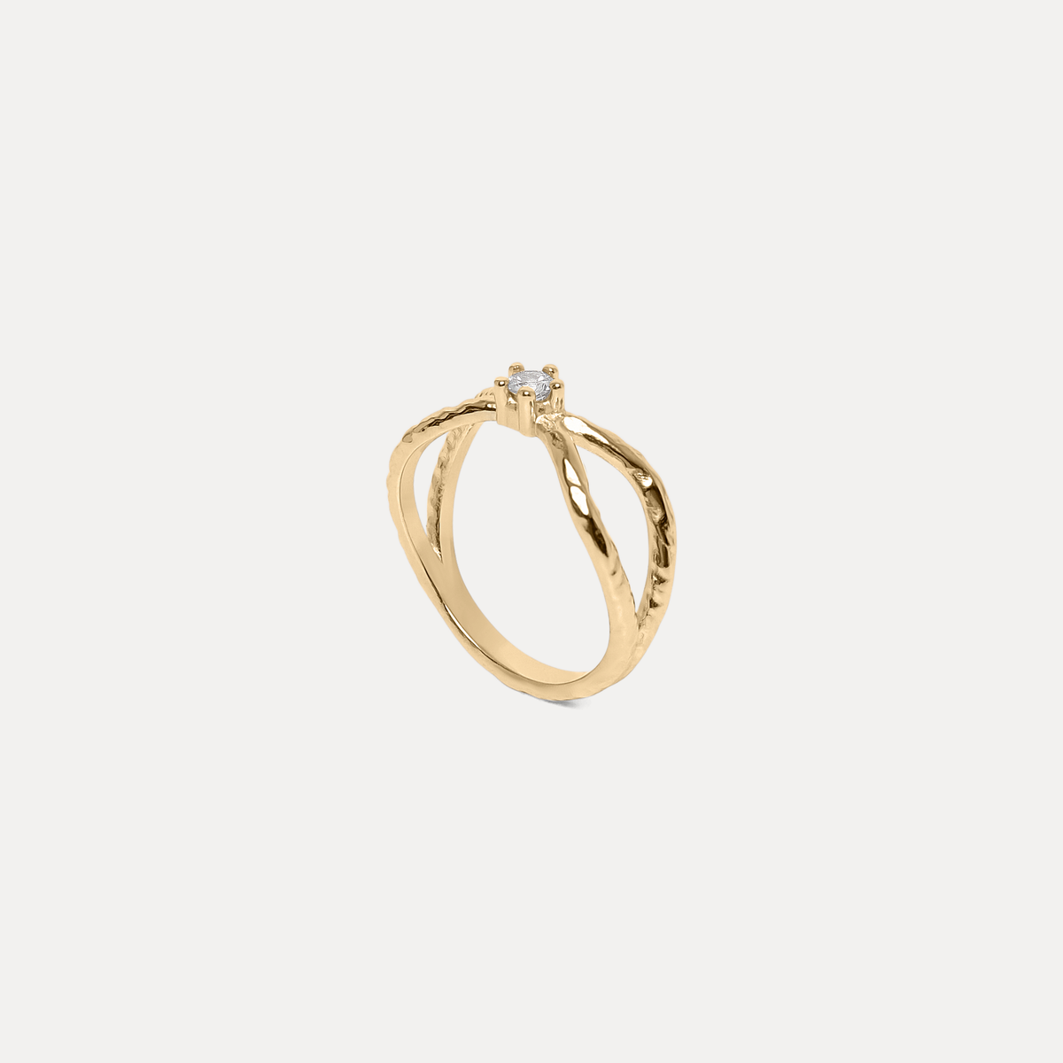 White Sapphire Textured Engagement Ring | 14k Gold