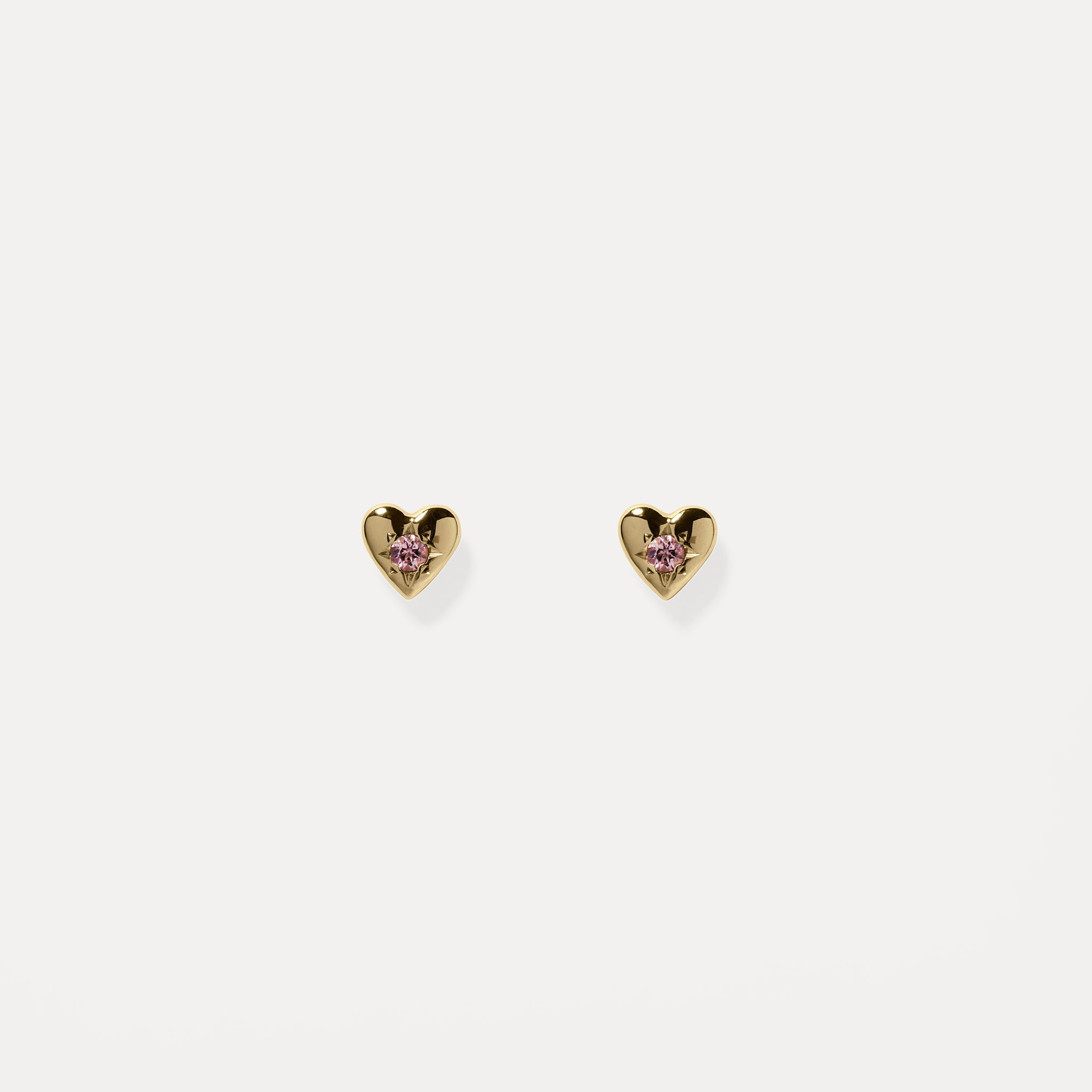 Pink Turmaline Heart Stud Earrings | 14k Gold