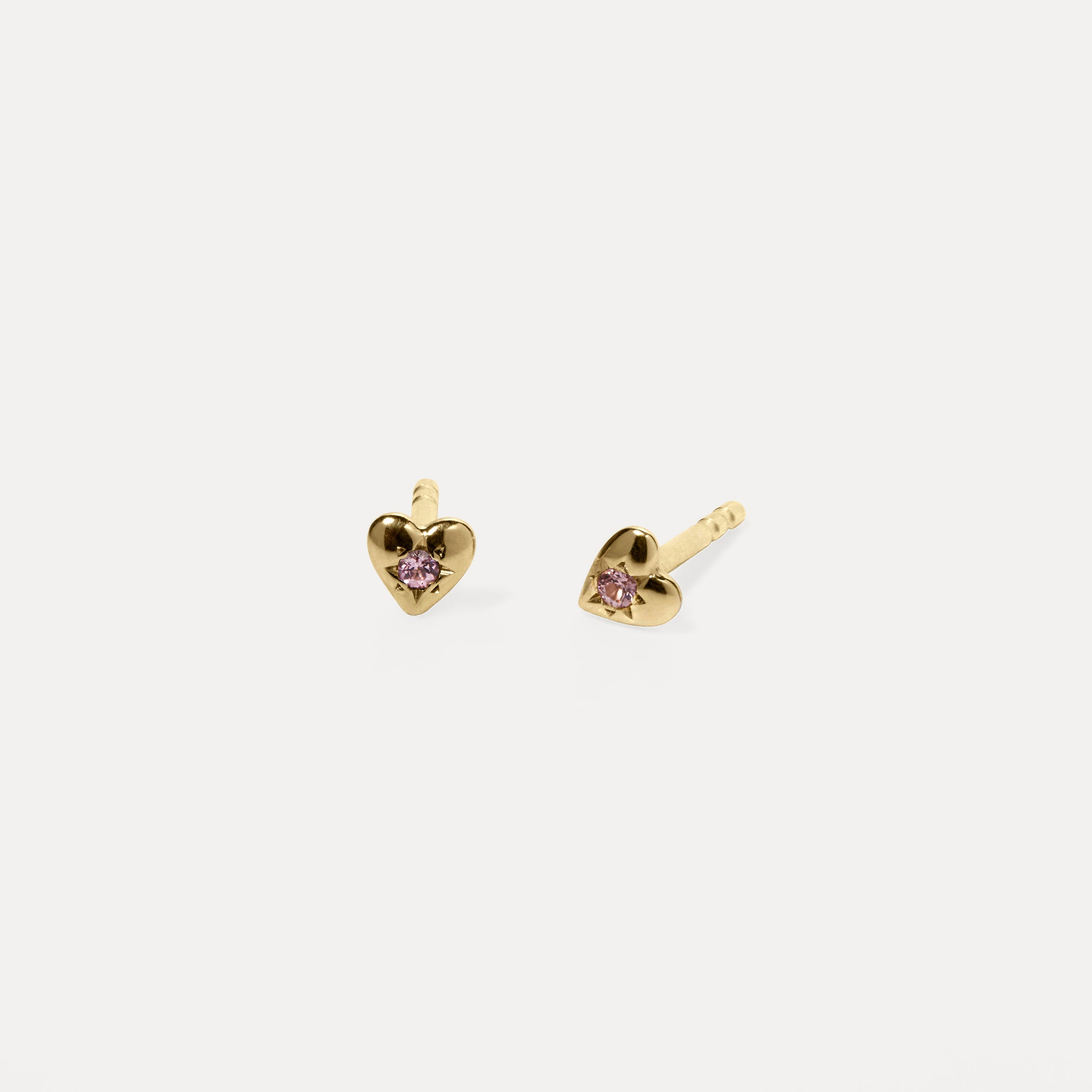 Pink Turmaline Heart Stud Earrings | 14k Gold