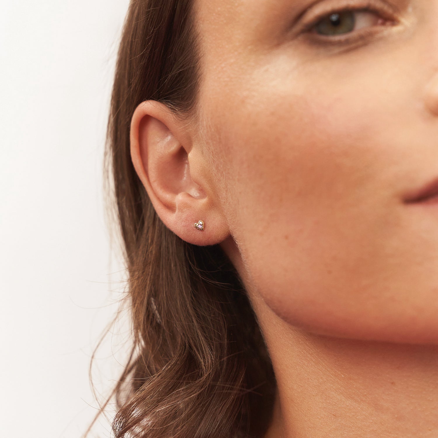 Pink Turmaline Heart Stud Earrings | 14k Gold