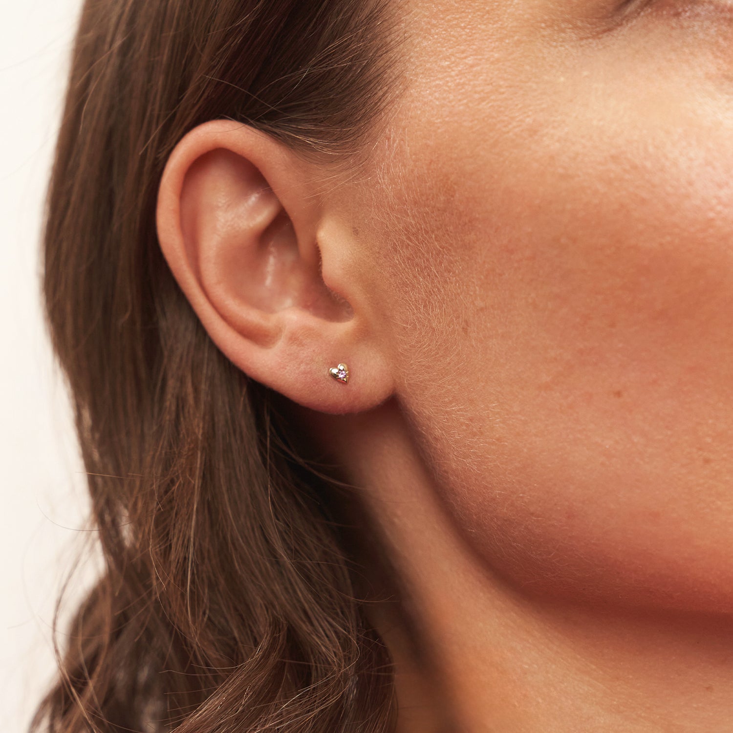 Pink Turmaline Heart Stud Earrings - Single | 14k Gold