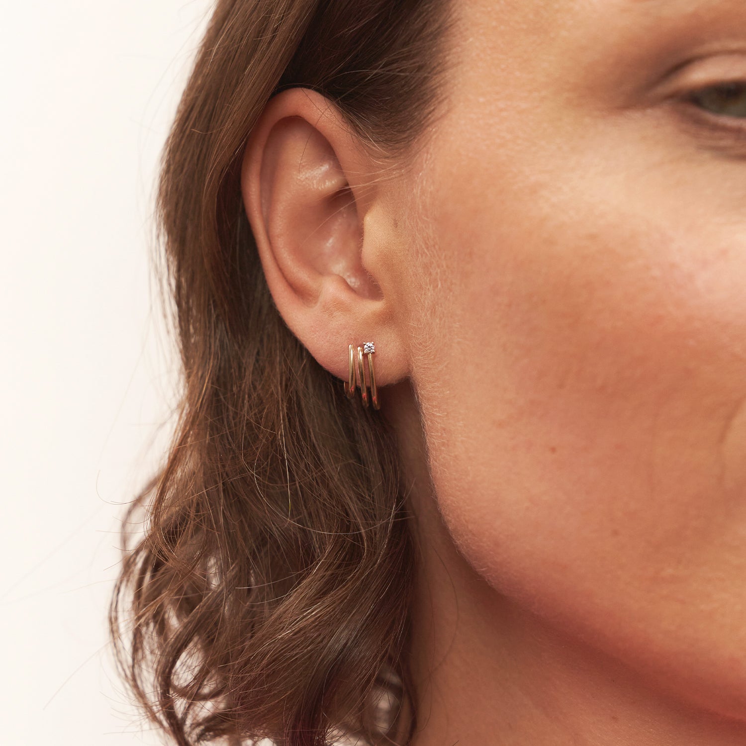 Diamond Trine Huggies Earrings | 14k Gold