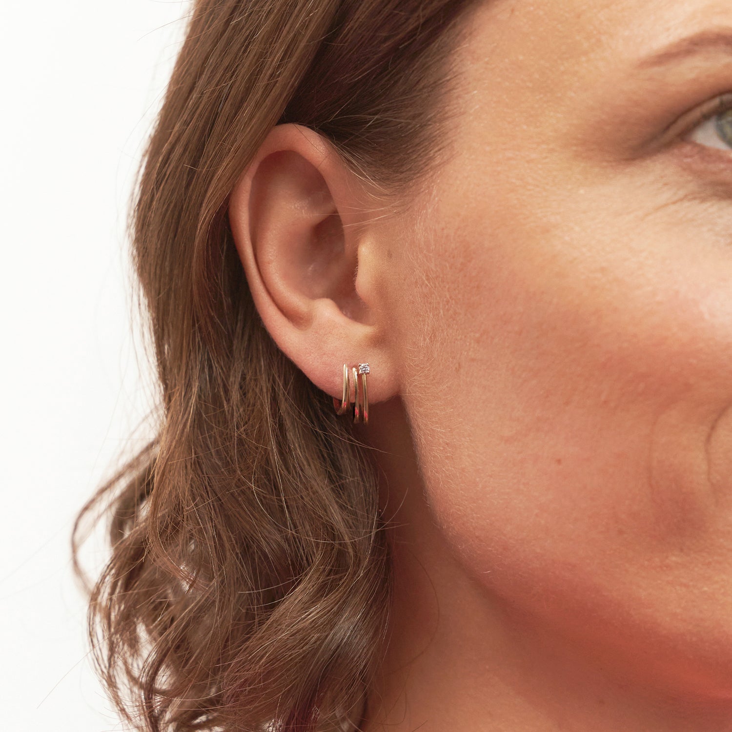 Diamond Trine Huggies Earrings | 14k Gold
