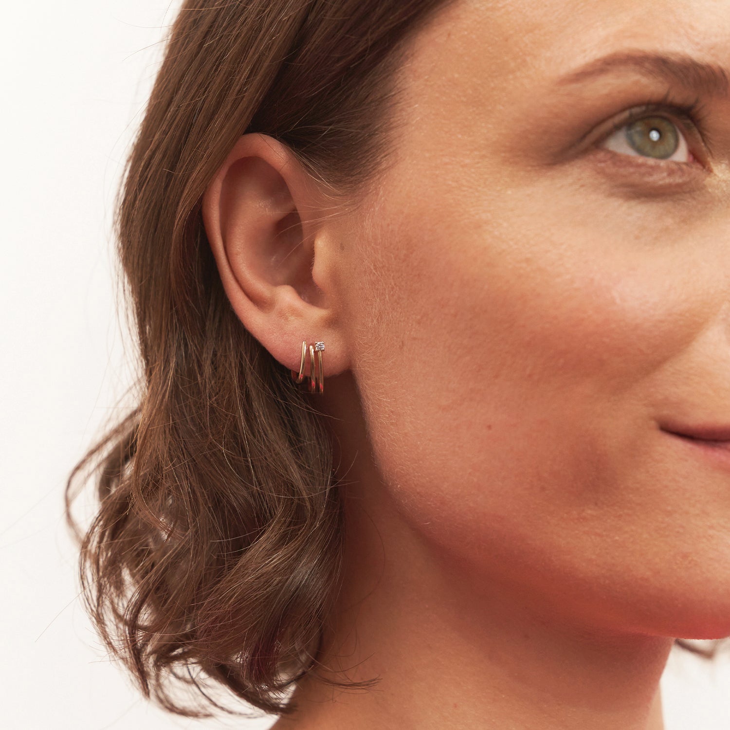 Diamond Trine Huggies Earrings | 14k Gold