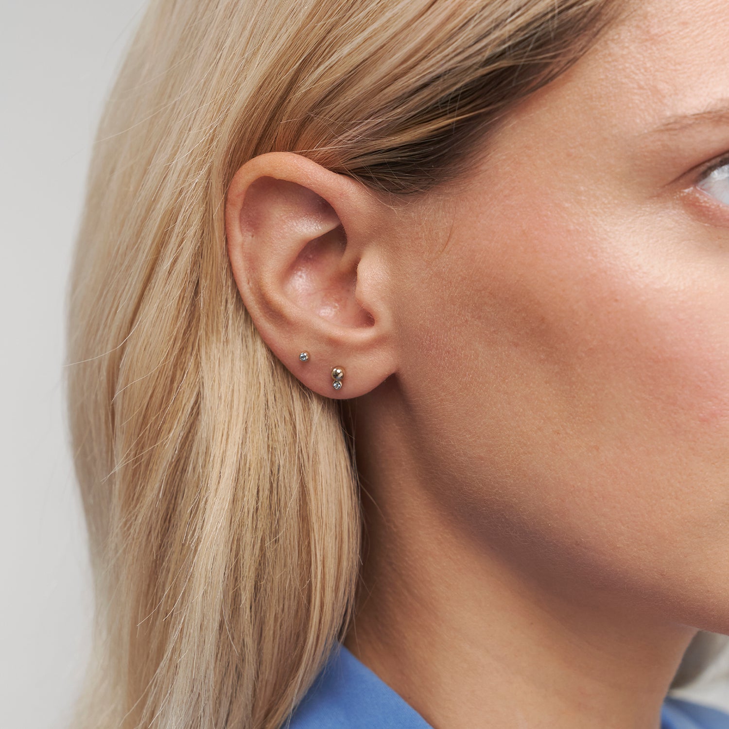 Aquamarine Two Dots Stud Earrings | 14k Gold