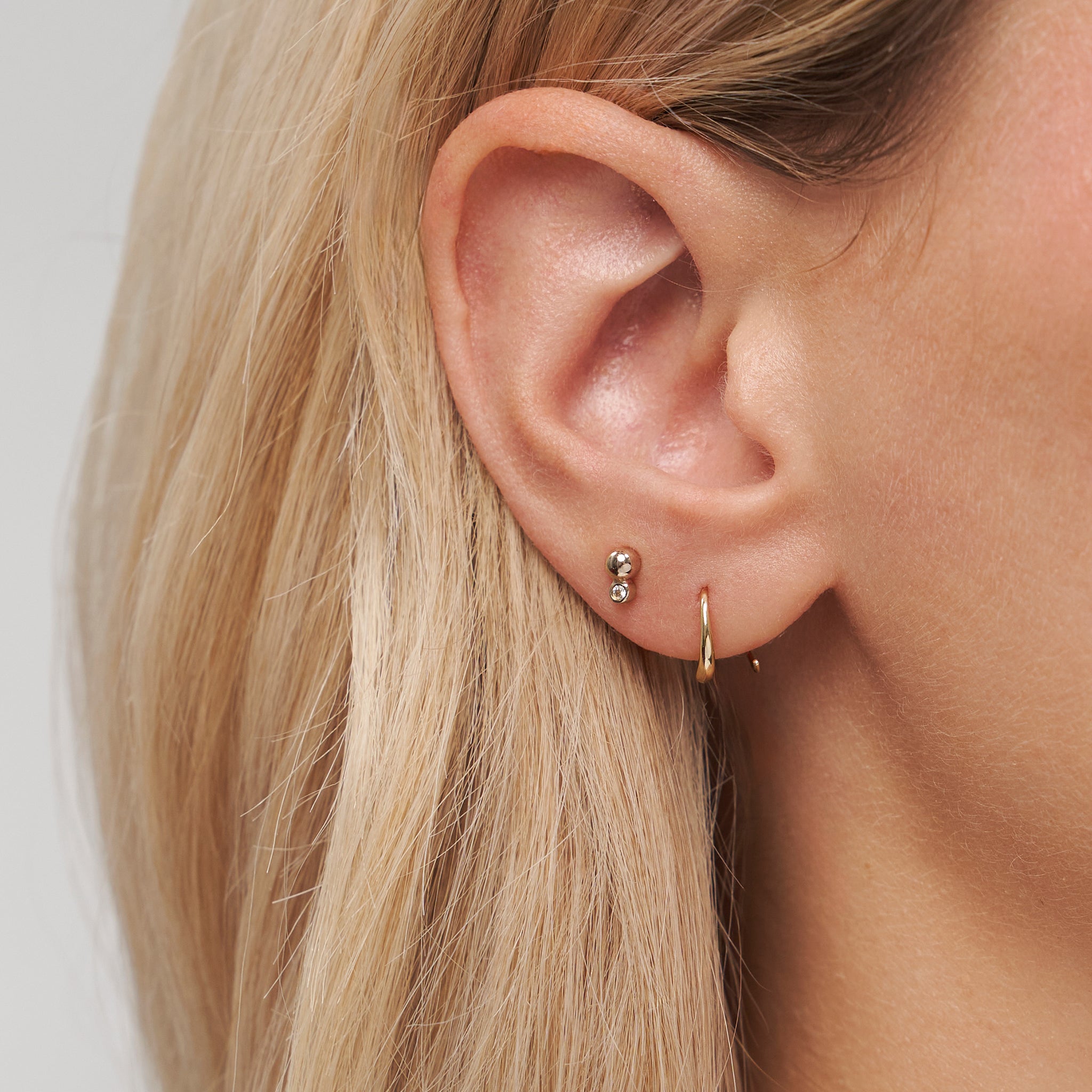 White Sapphire Two Dots Stud Earrings - Single | 14k Gold