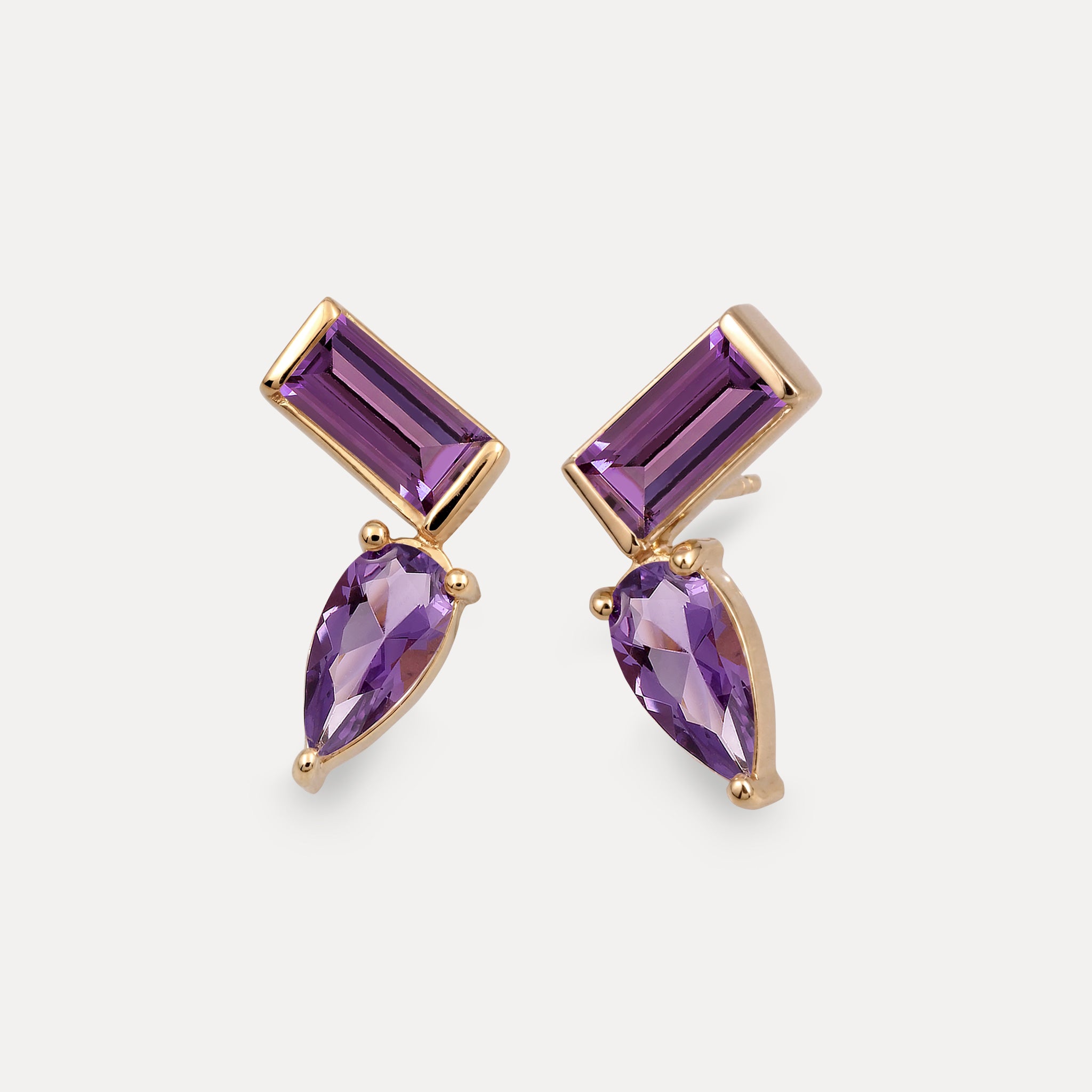 Amethyst Balance Stud Earrings | 14k Solid Gold