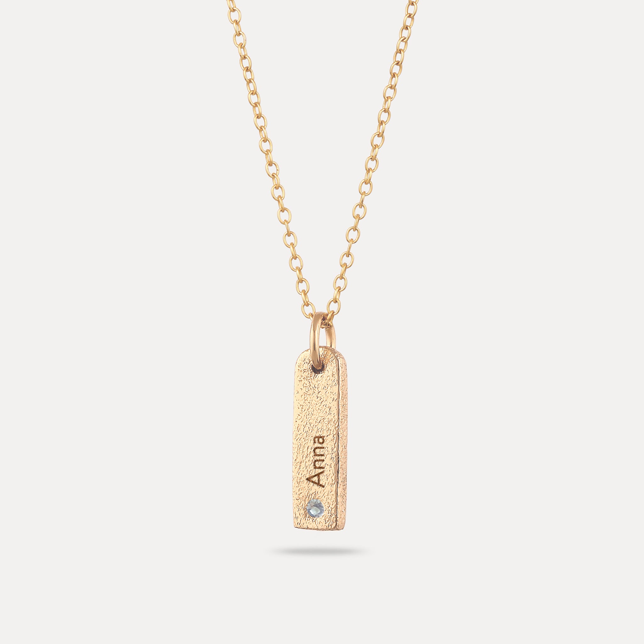 Aquamarine Engravable Bar Pendant - Antique | 14k Solid Gold