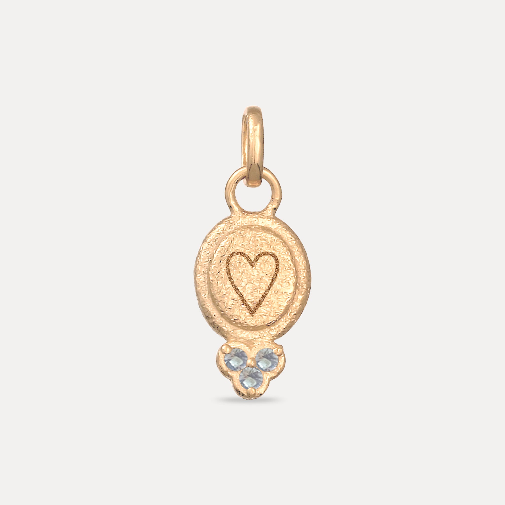 Aquamarine Engravable Trinity Emblem Pendant - Antique | 14k Solid Gold