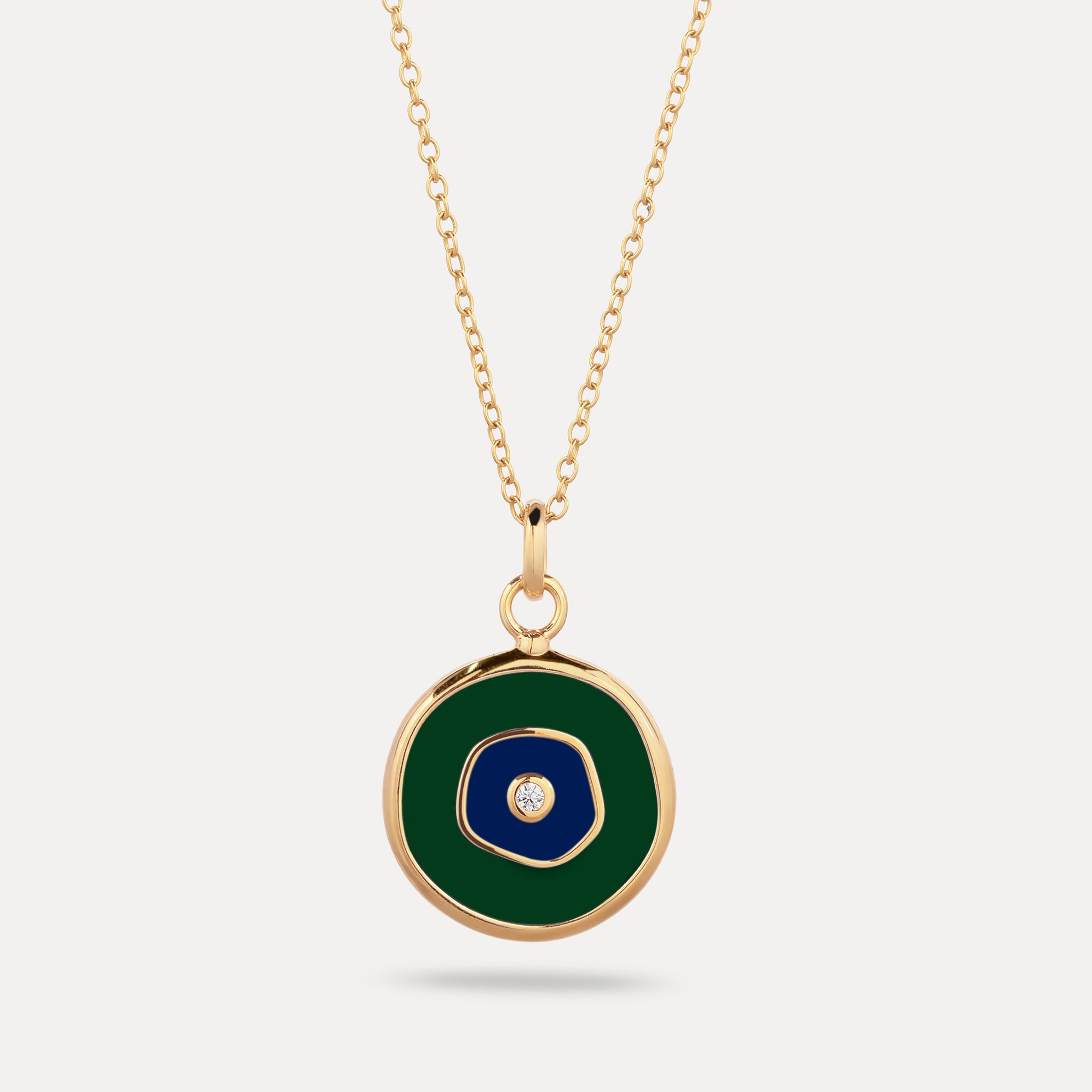 White Sapphire Evil Eye Pendant Dark Green