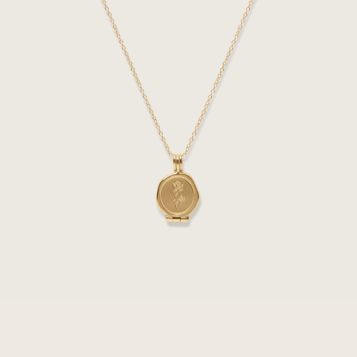 Floral Seal Locket Necklace | 14k Gold