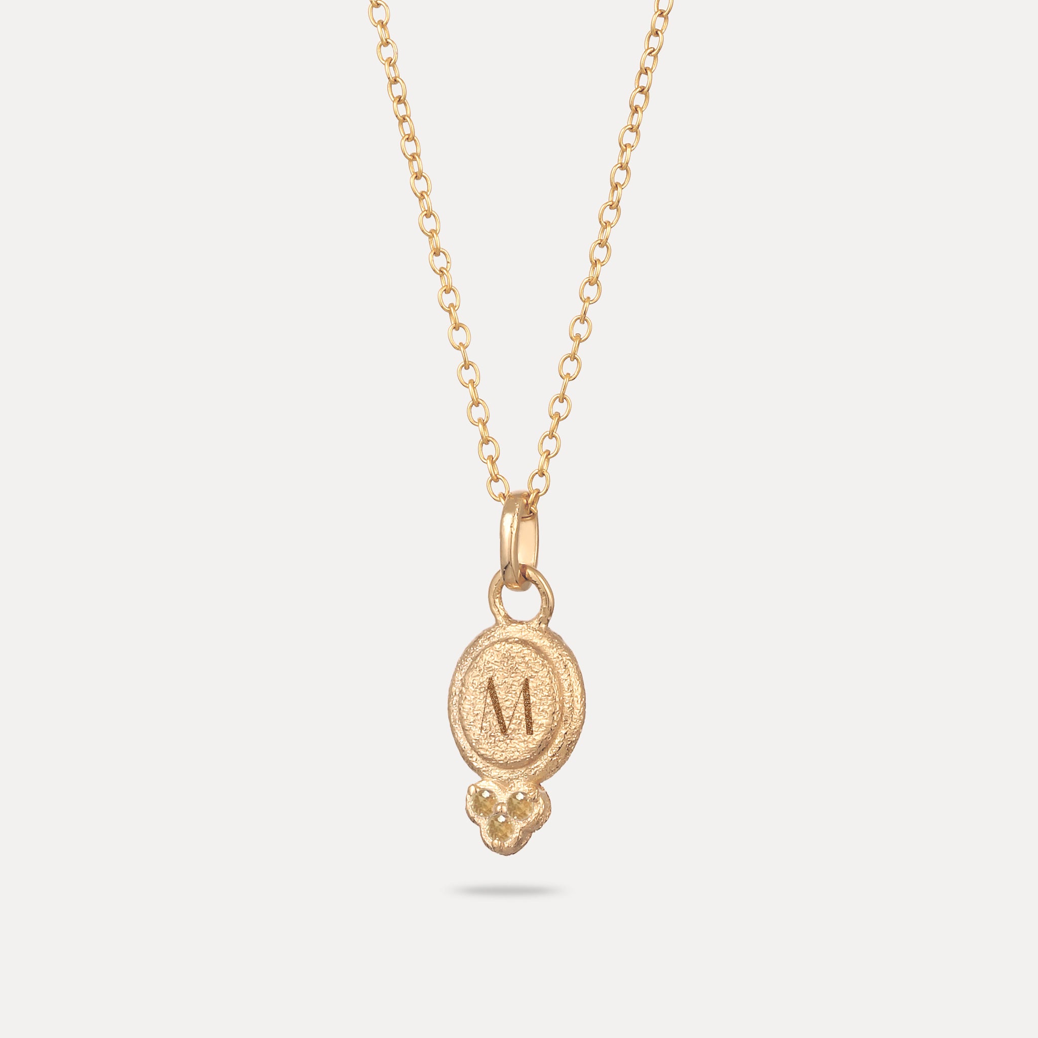 Mandarine Garnet Engravable Trinity Emblem Pendant - Antique | 14k Solid Gold