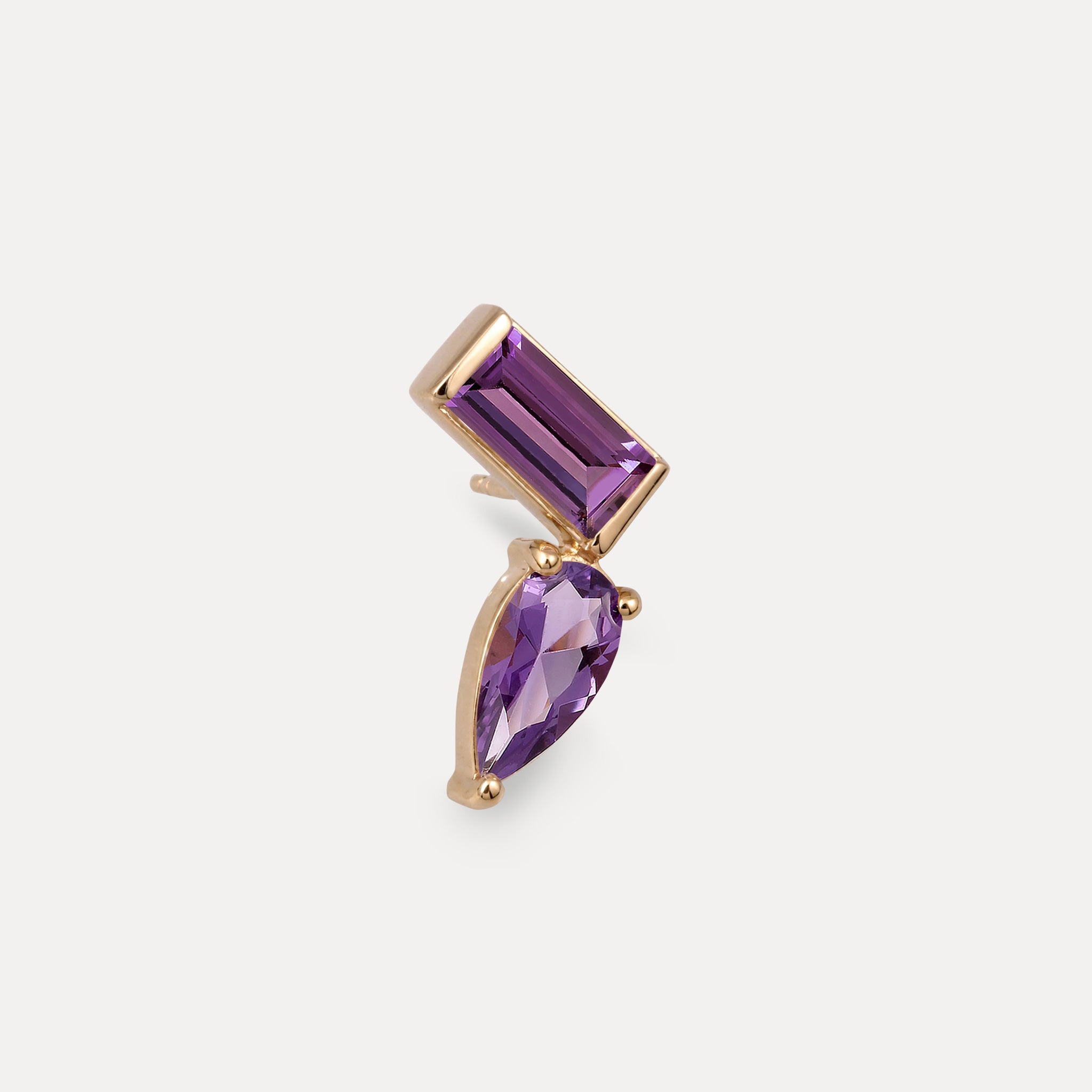Amethyst Balance Dual Stud Earrings - Single | 14k Solid Gold