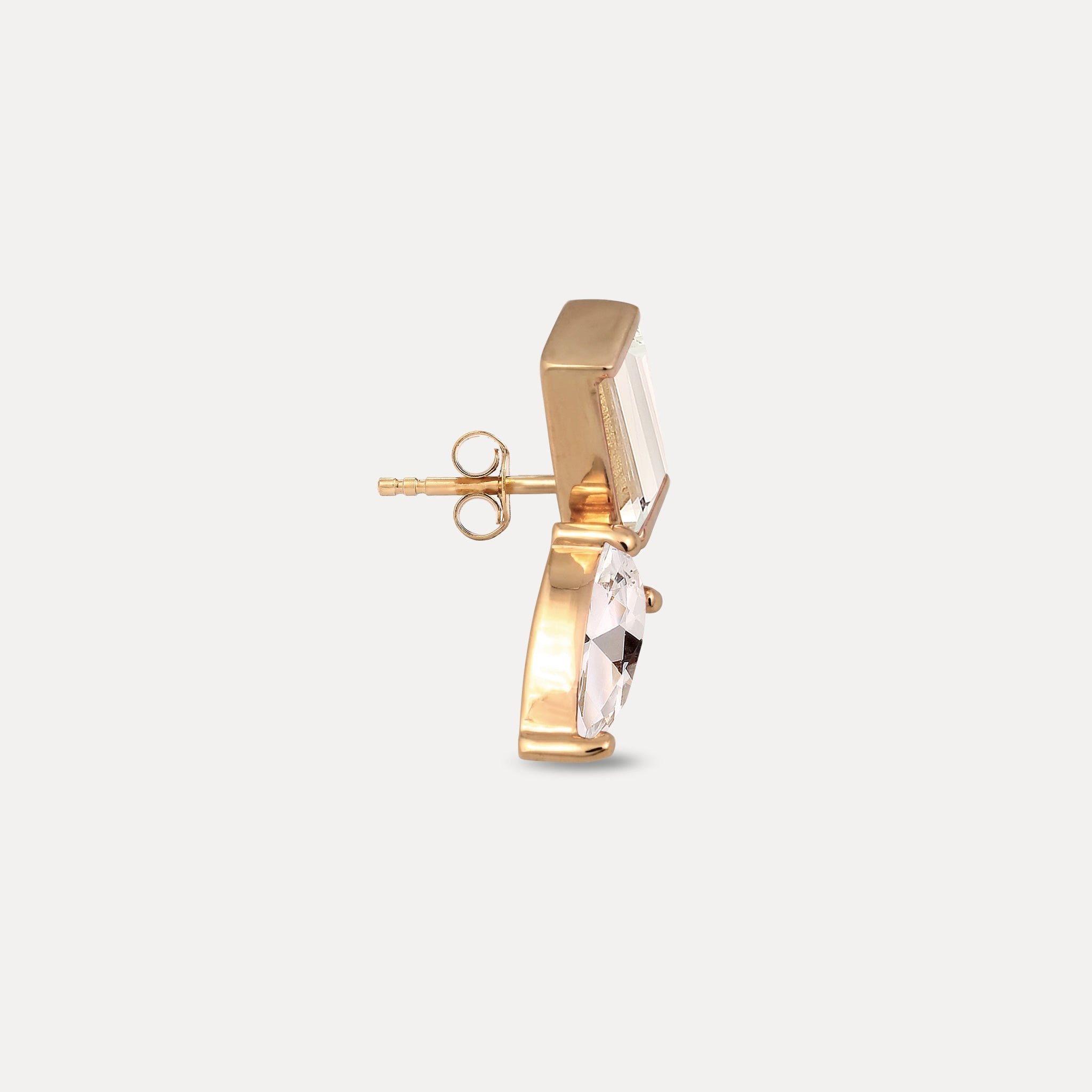 Beryl Balance Dual Stud Earrings - Single | 14k Solid Gold