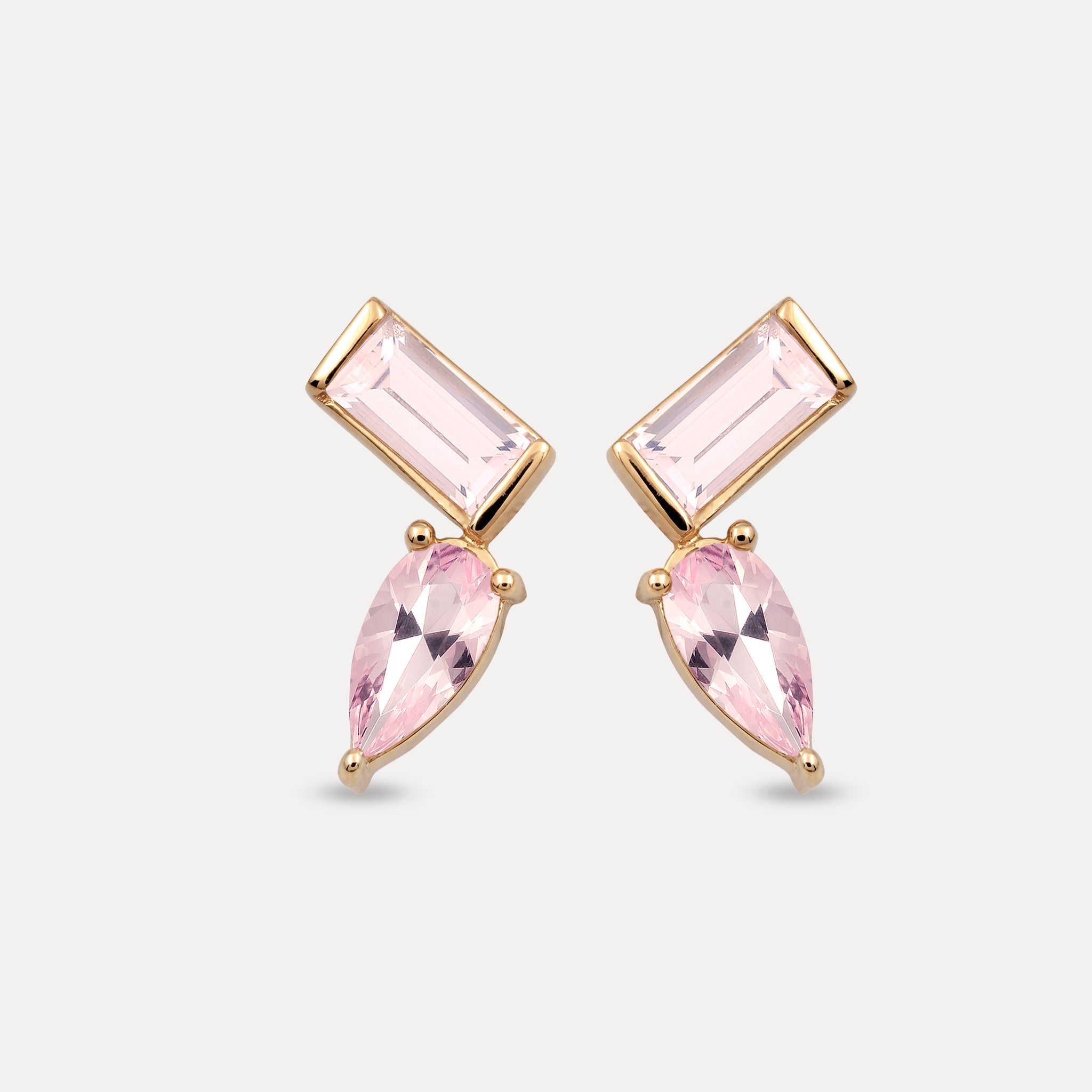 Rose Quartz Balance Stud Earrings | 14k Solid Gold