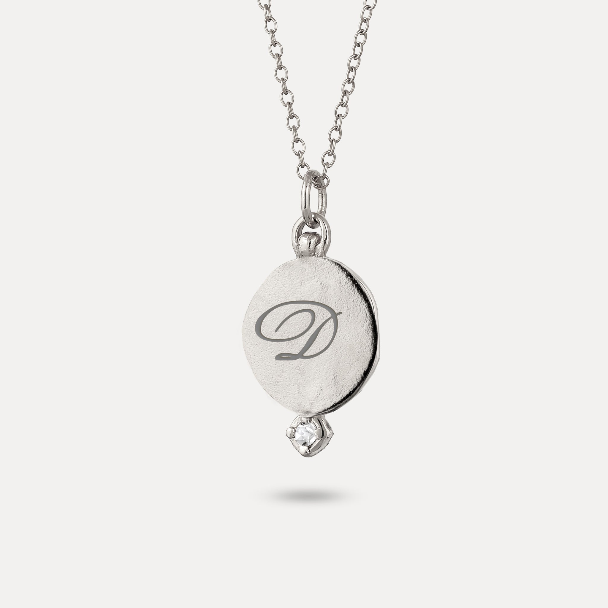 White Sapphire Engravable Fluid Medallion Pendant – Glossy