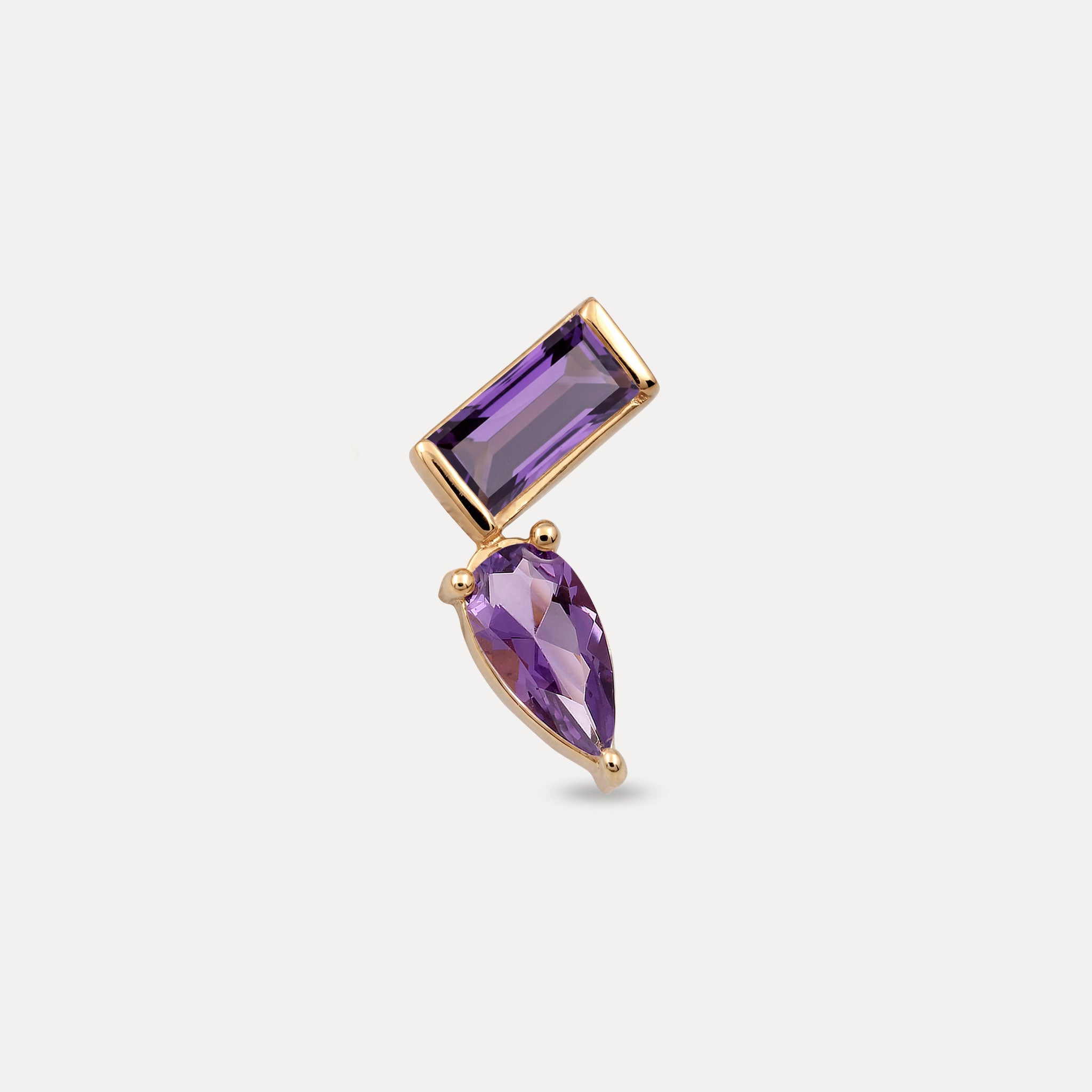 Amethyst Balance Dual Stud Earrings - Single | 14k Solid Gold