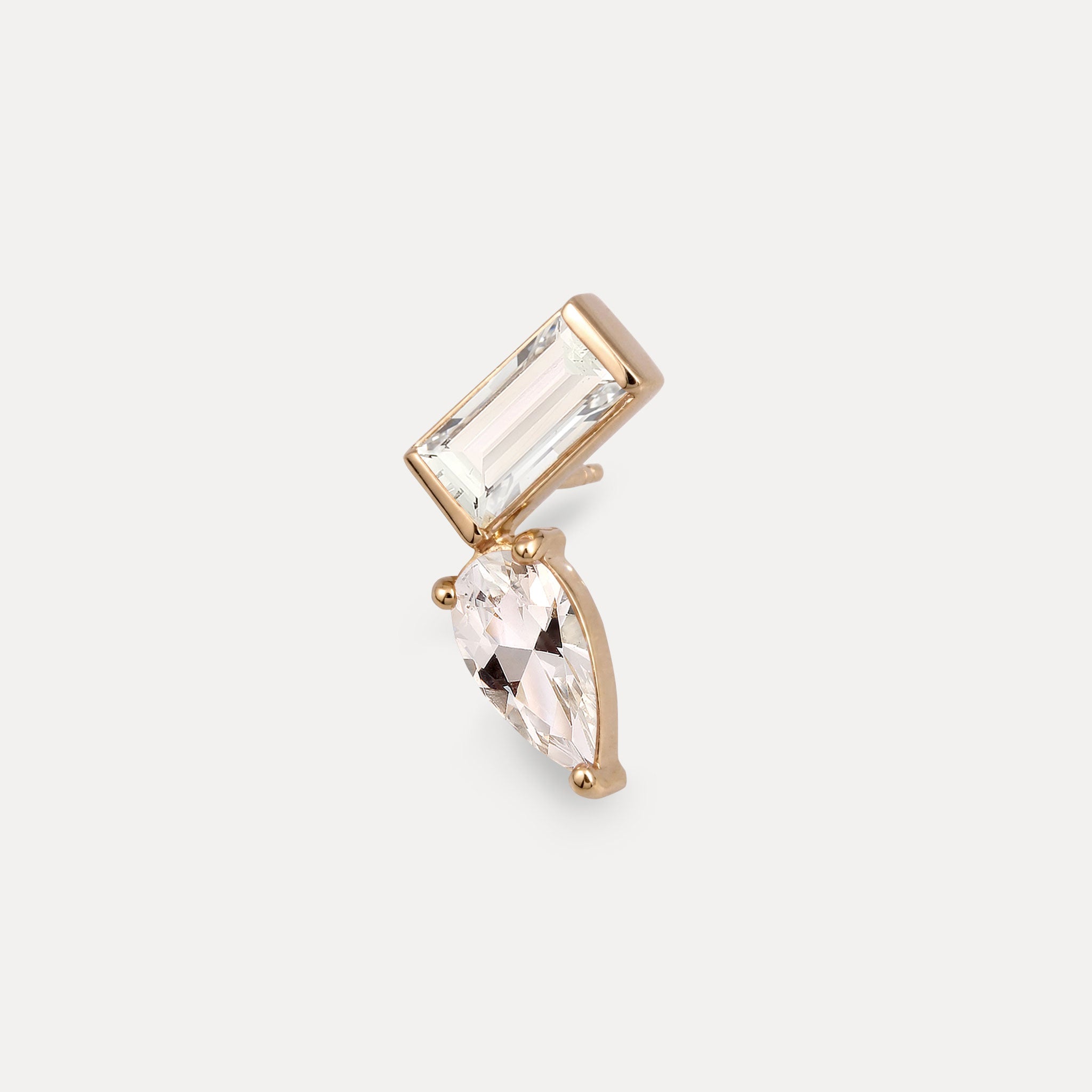 Beryl Balance Dual Stud Earrings - Single | 14k Solid Gold