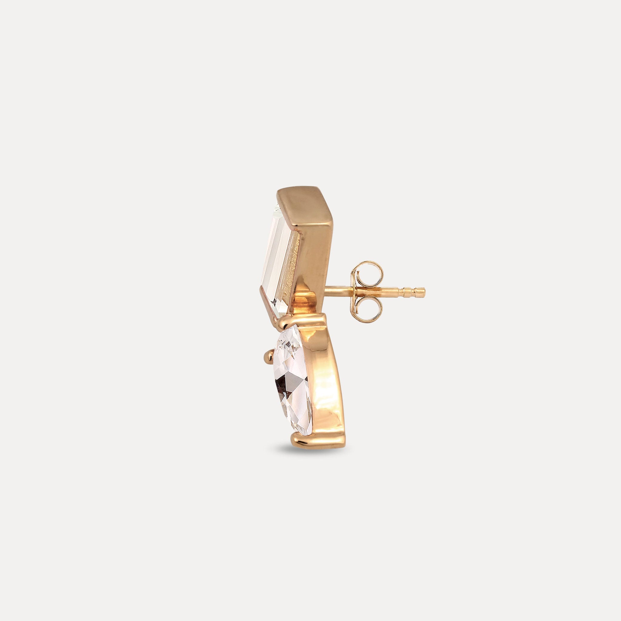 Beryl Balance Dual Stud Earrings - Single | 14k Solid Gold