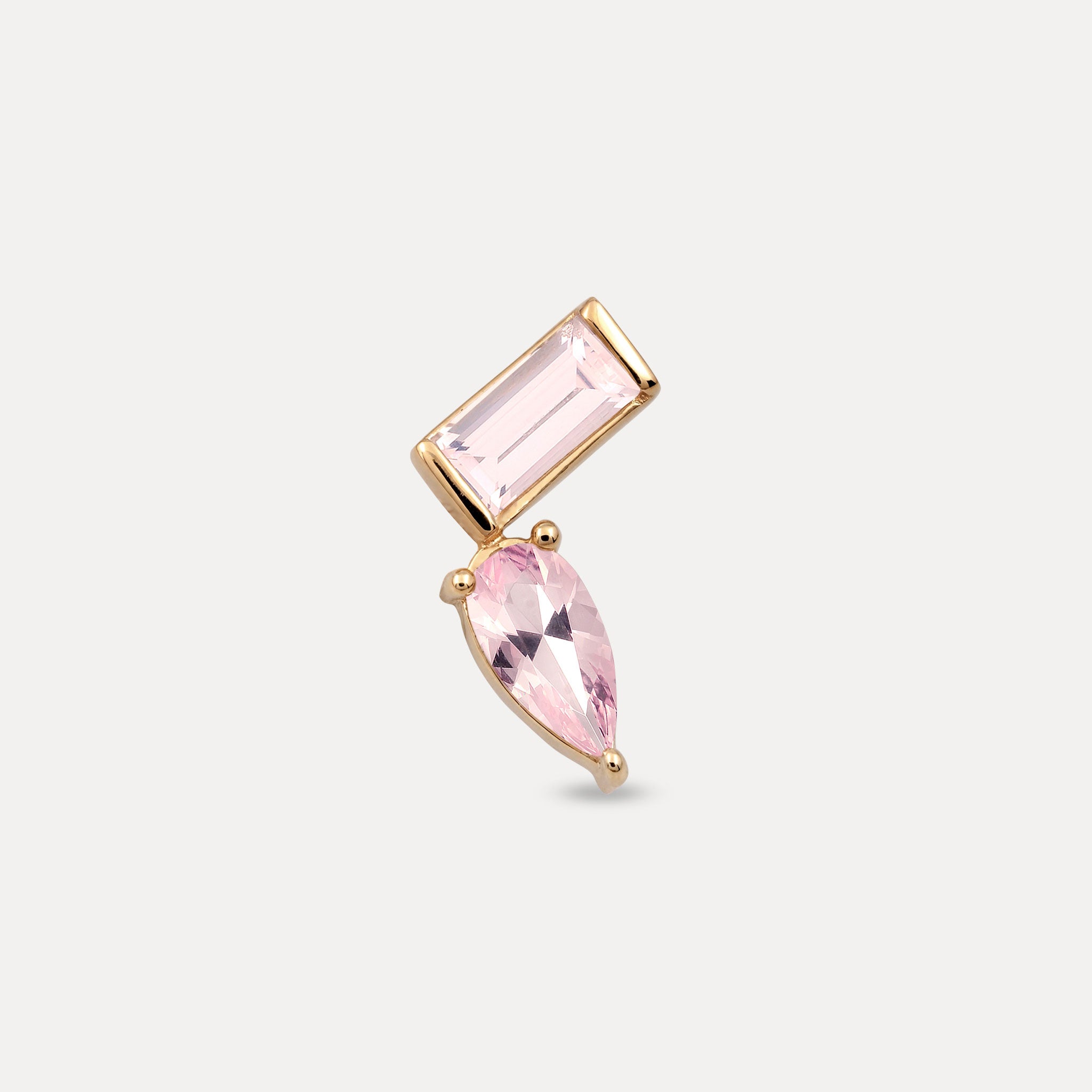 Rose Quartz Balance Dual Stud Earrings - Single | 14k Solid Gold