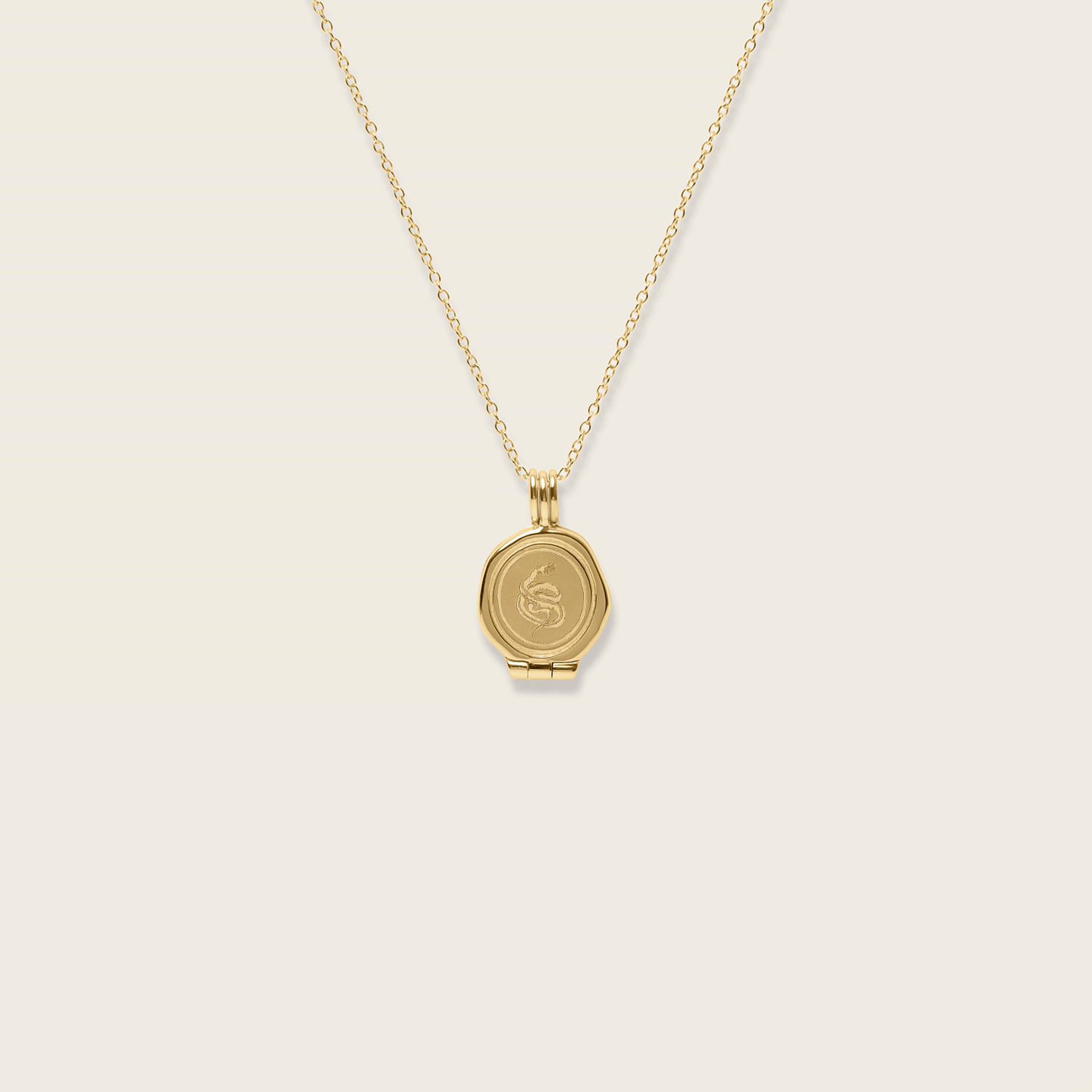 Snake Seal Locket Necklace | 14k Gold