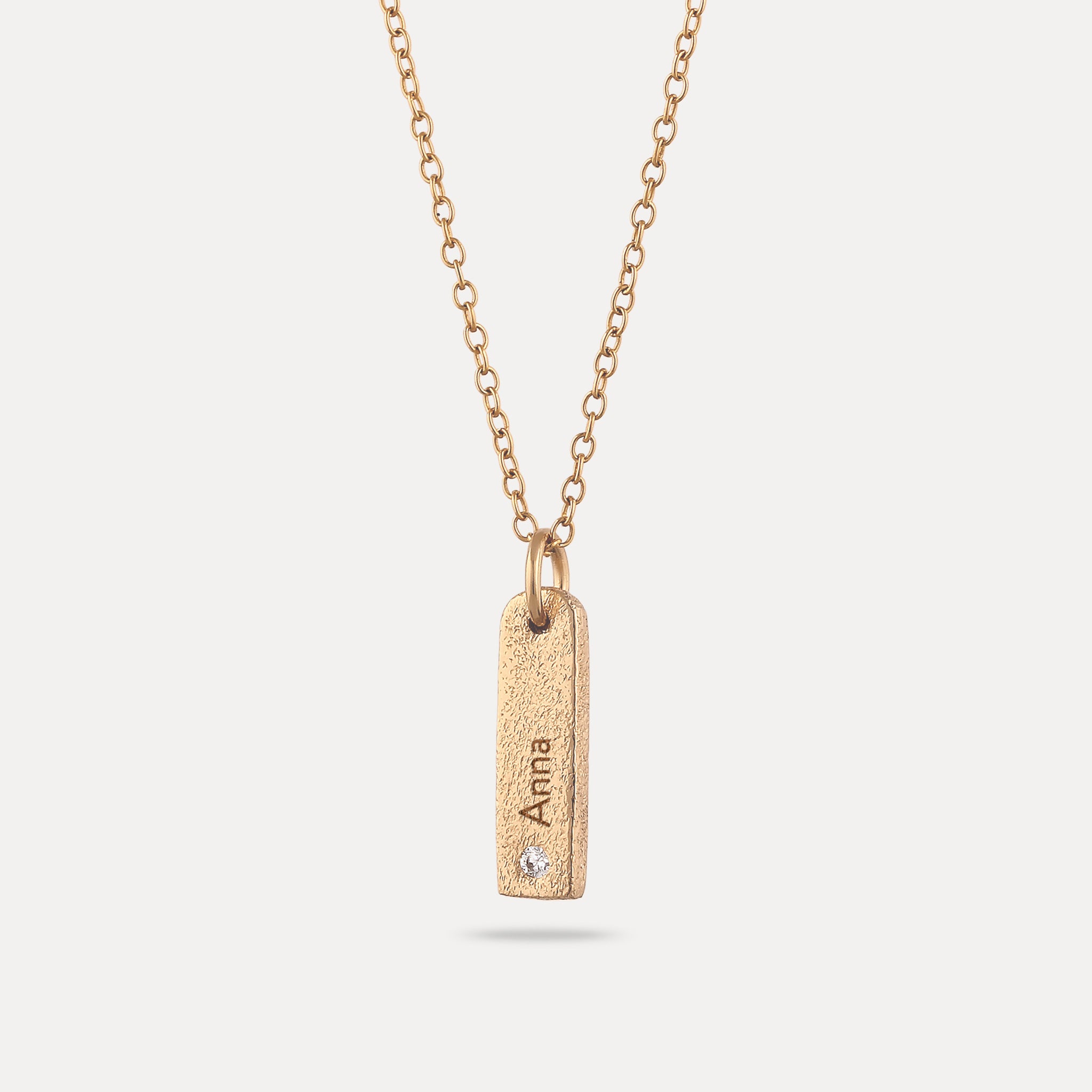 White Sapphire Engravable Bar Pendant - Antique | 14k Solid Gold