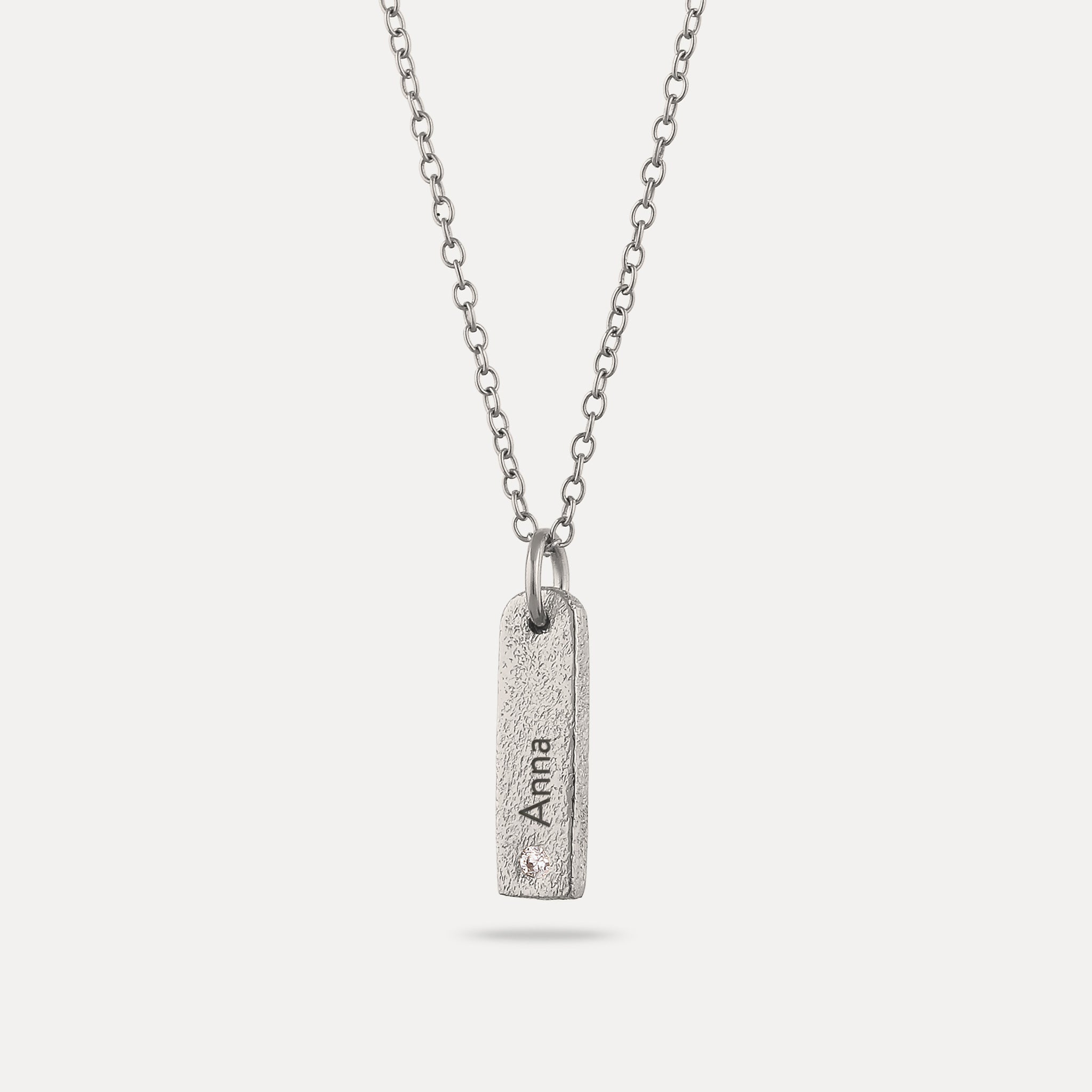 White Sapphire Engravable Bar Pendant - Antique