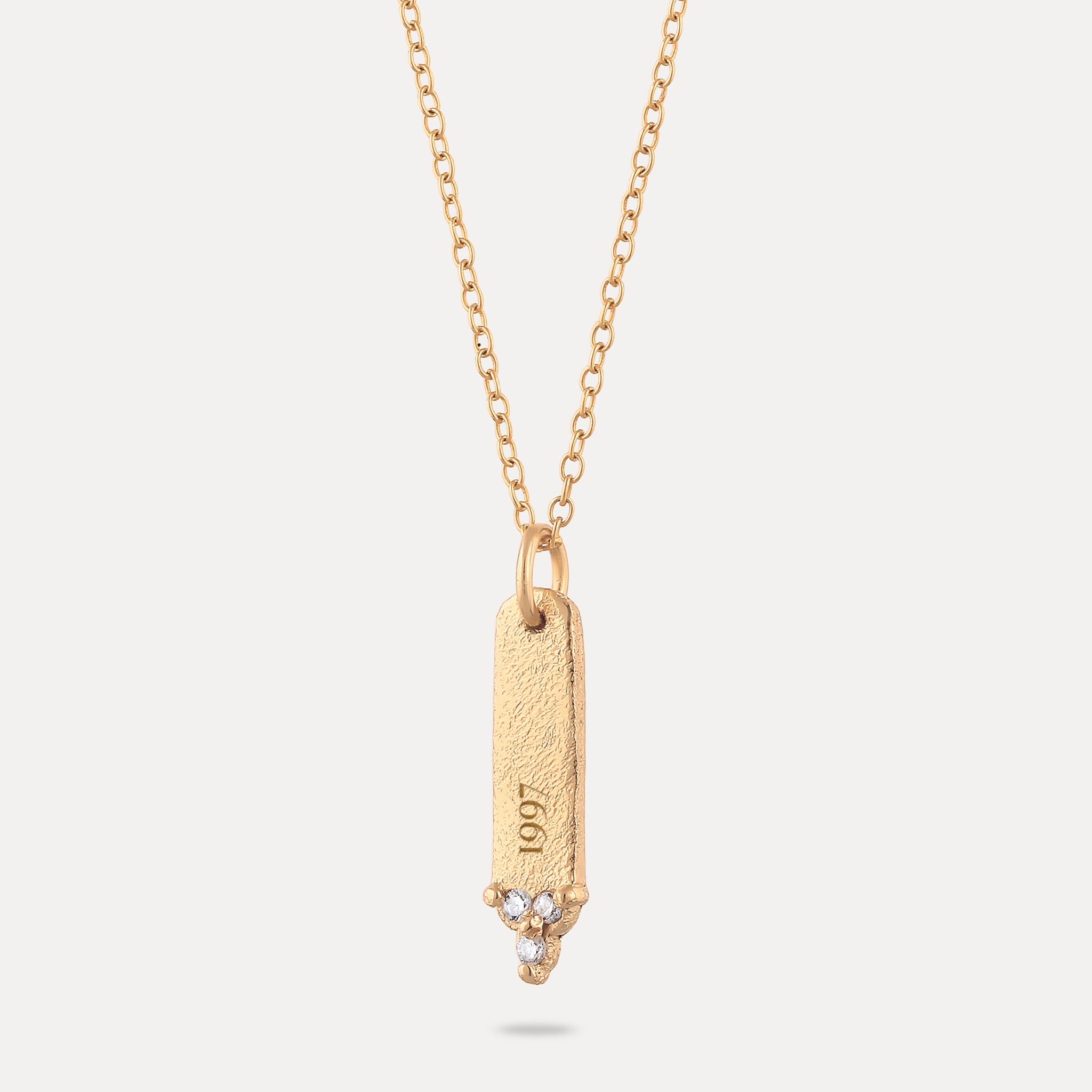 White Sapphire Engravable Trinity Bar Pendant - Antique | 14k Solid Gold