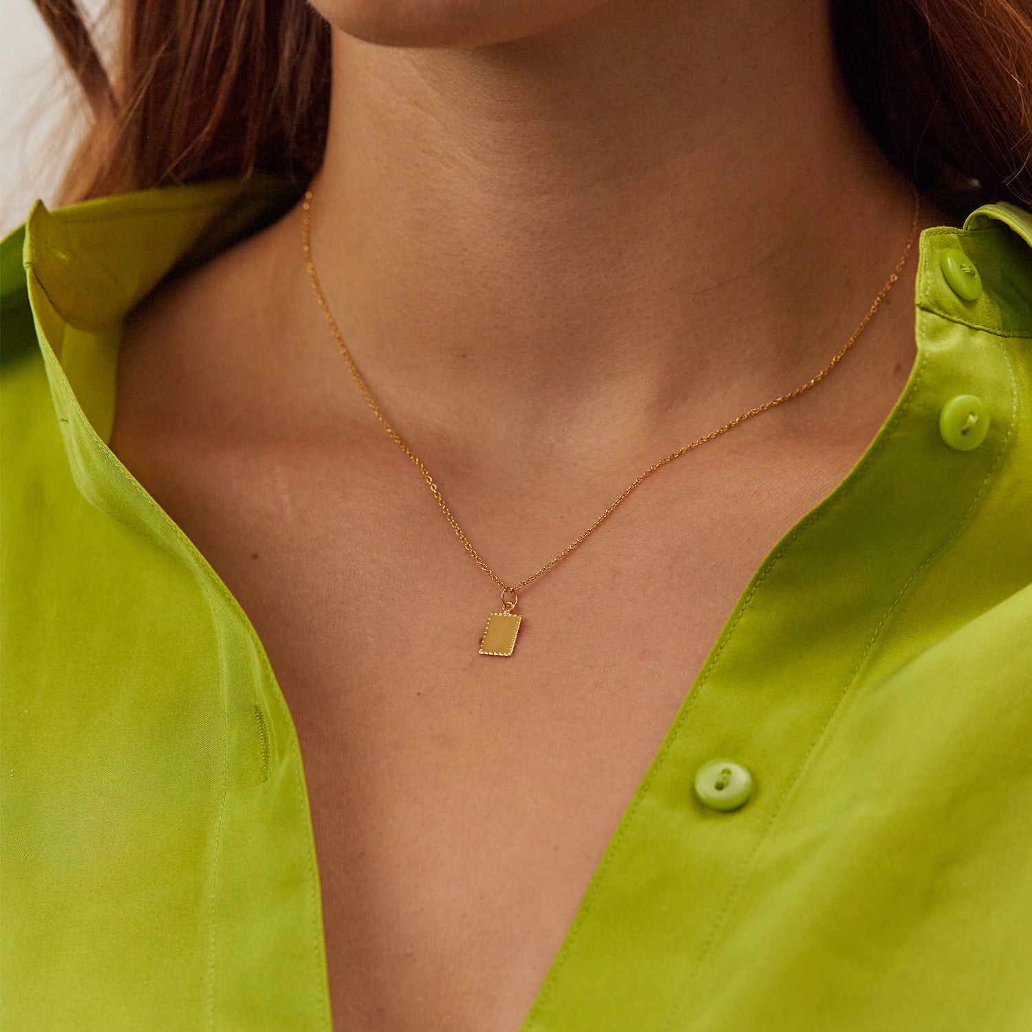 Engravable Biscuit Tag Necklace Square | 14k Gold