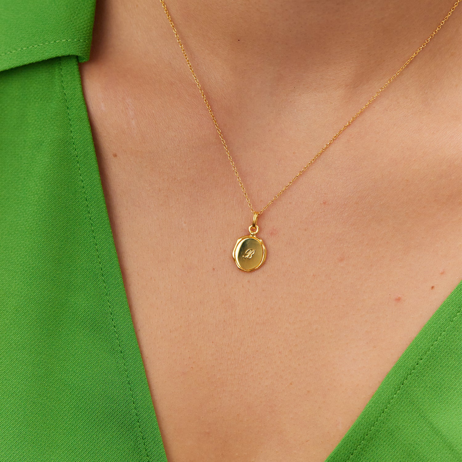 Engravable Seal Necklace | 14k Gold