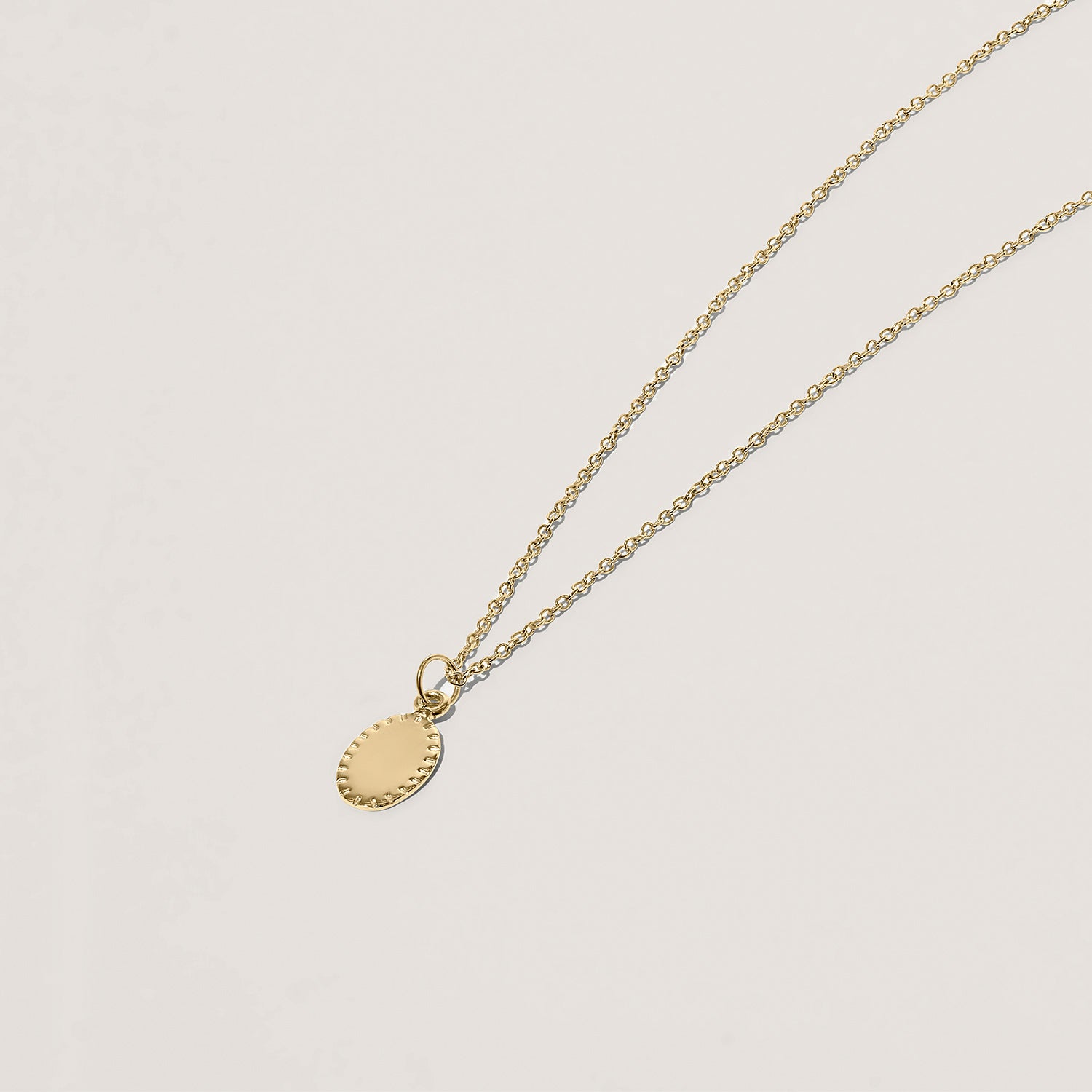 Engravable Biscuit Tag Necklace Oval | 14k Gold