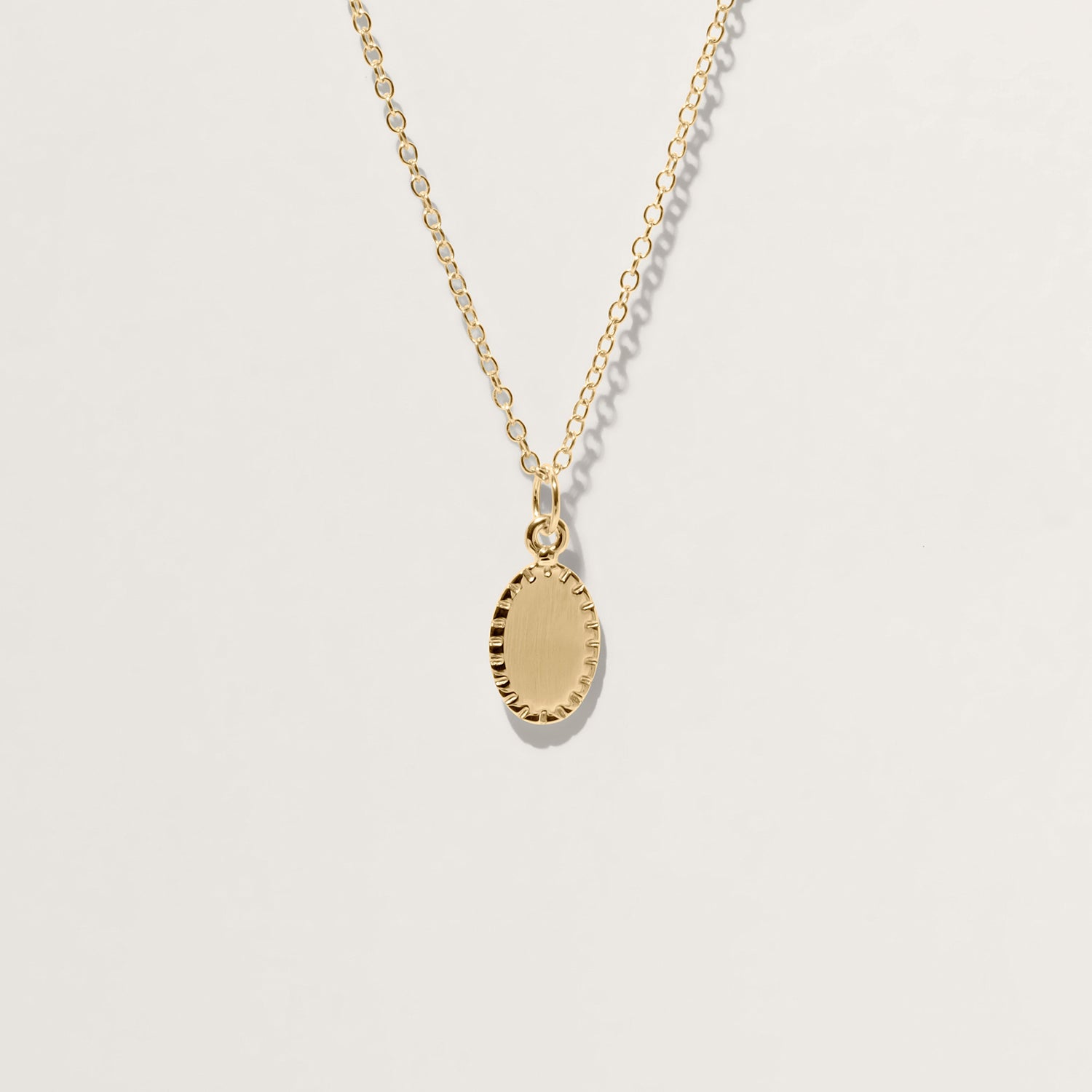Engravable Biscuit Tag Necklace Oval | 14k Gold