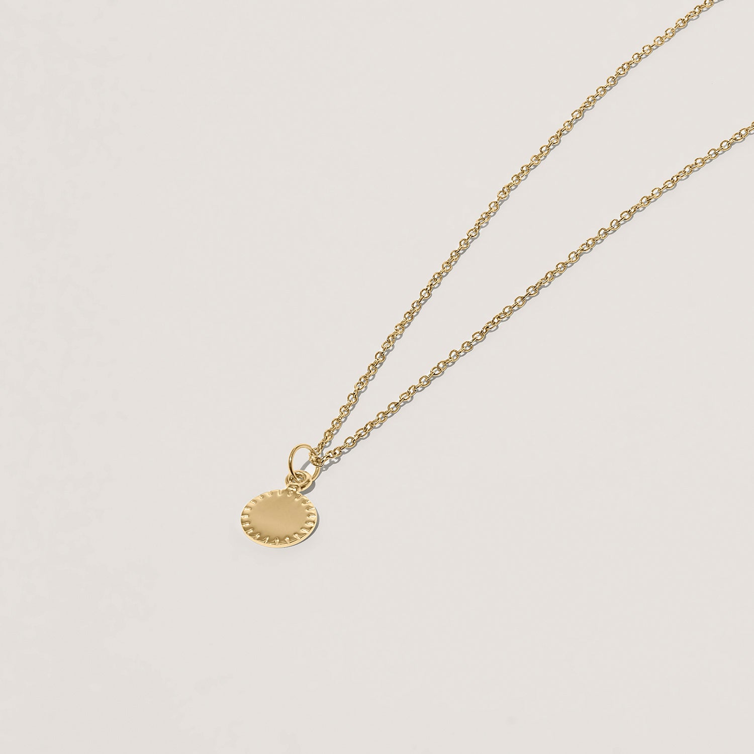 Engravable Biscuit Tag Necklace Round | 14k Gold