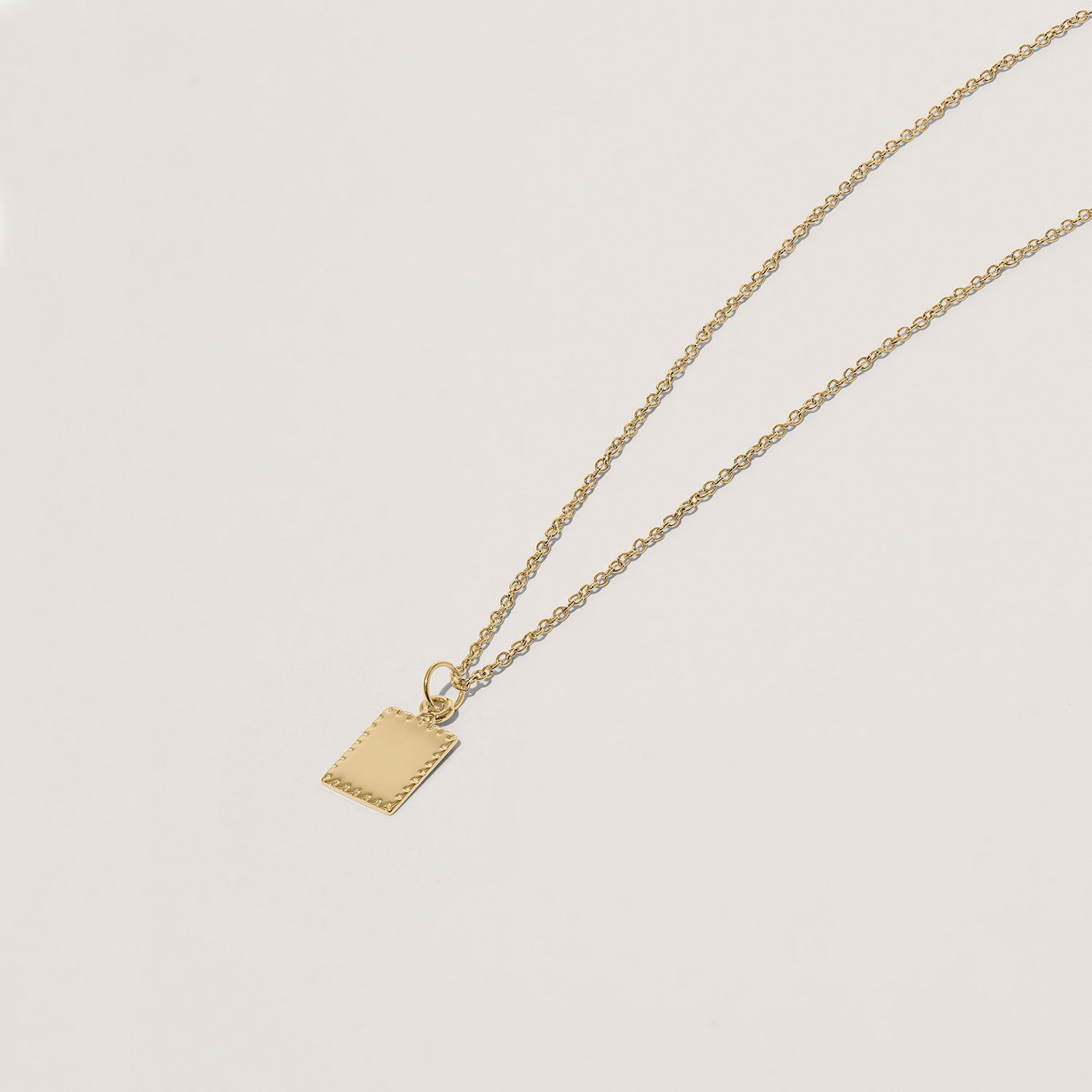 Engravable Biscuit Tag Necklace Square | 14k Gold